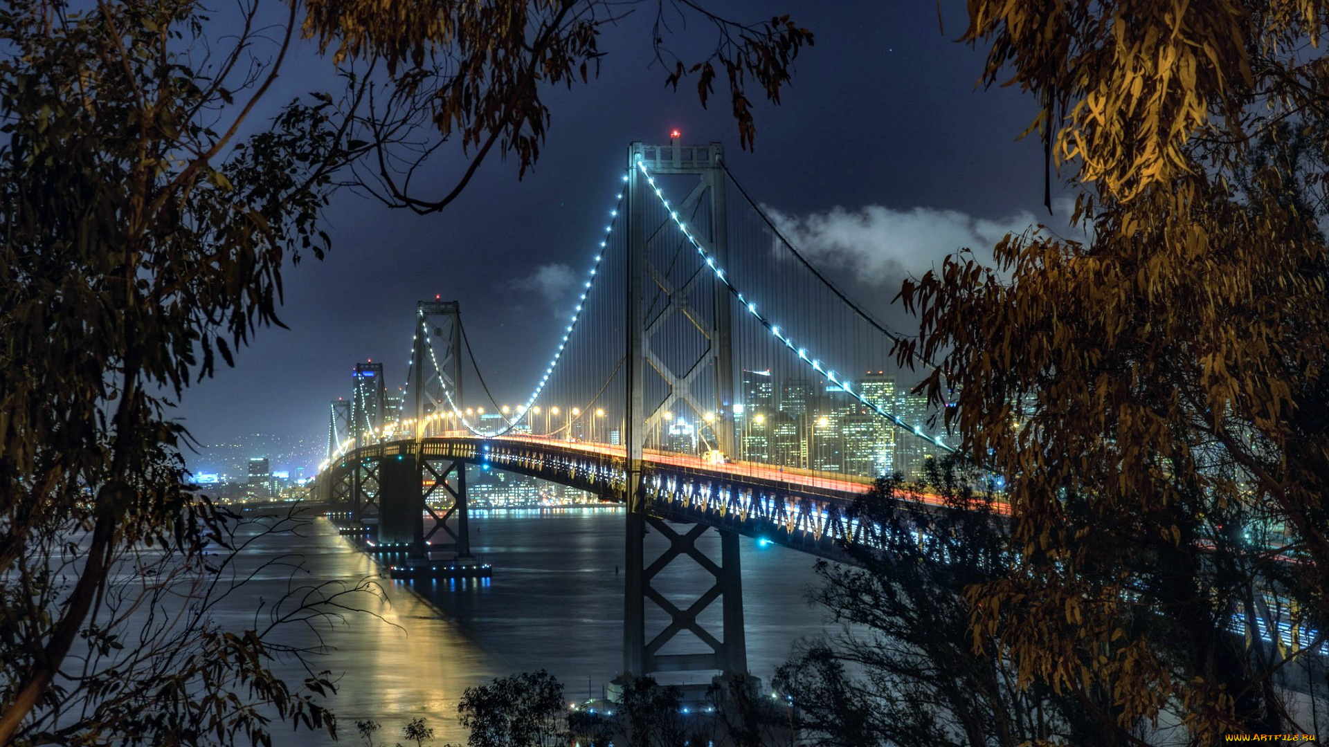 города, сан-франциско, , сша, мост, вечер, огни