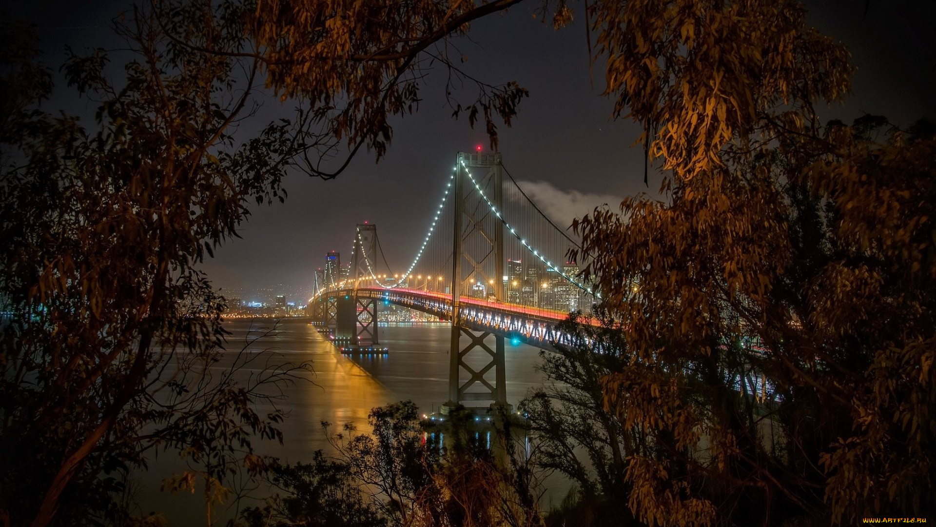 города, сан-франциско, , сша, мост, вечер, огни