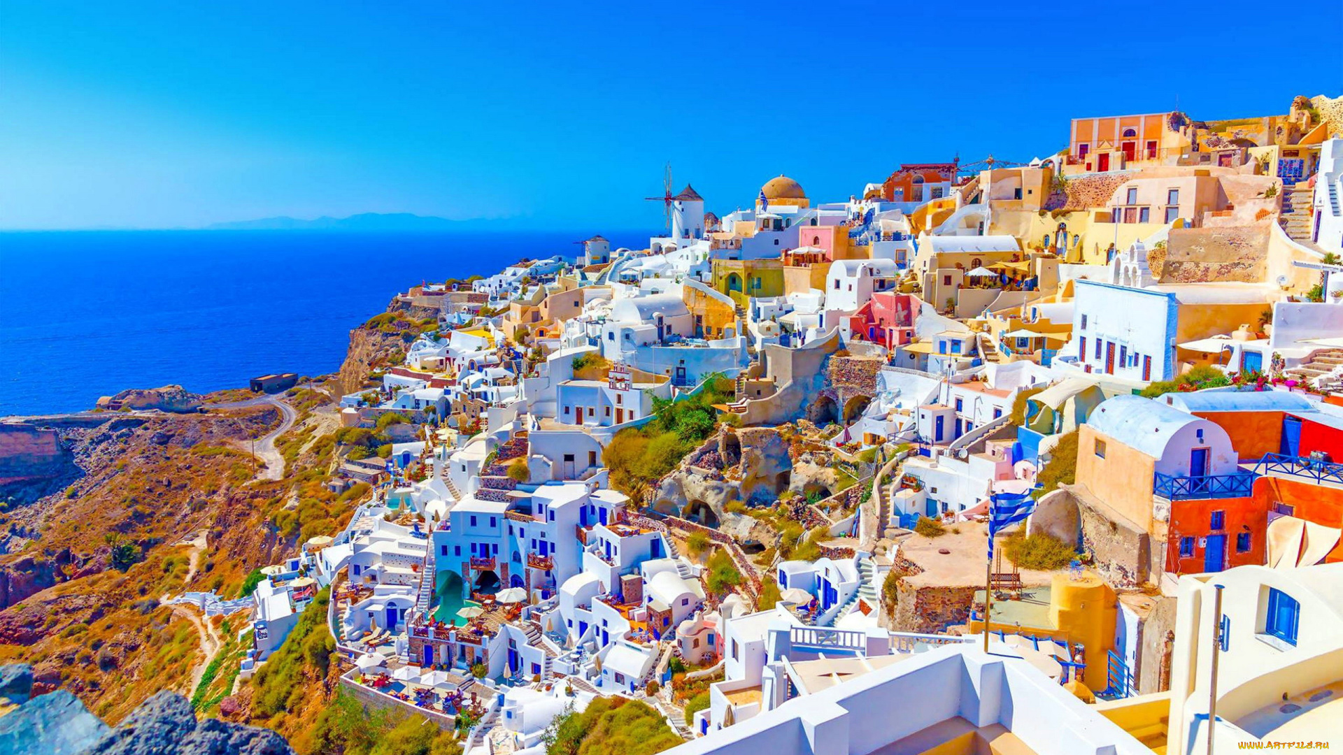 города, санторини, , греция, панорама
