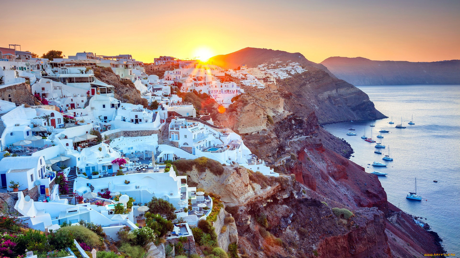 города, санторини, , греция, панорама