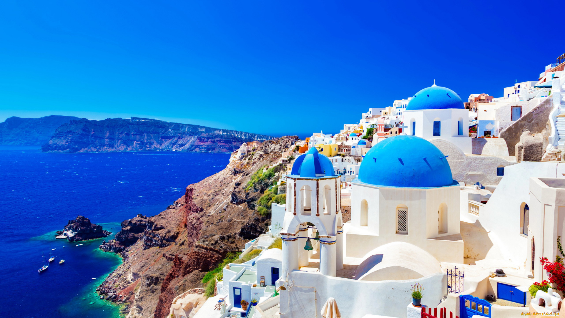 города, санторини, , греция, панорама