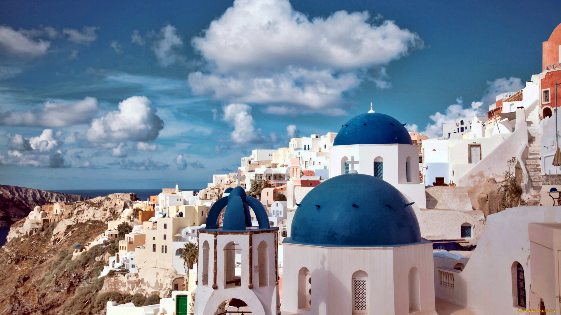 города, санторини, , греция, панорама