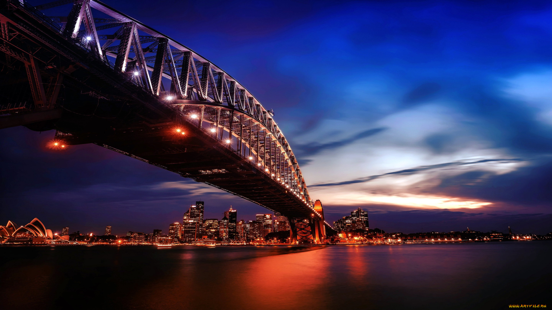 города, сидней, , австралия, мост, вечер, огни
