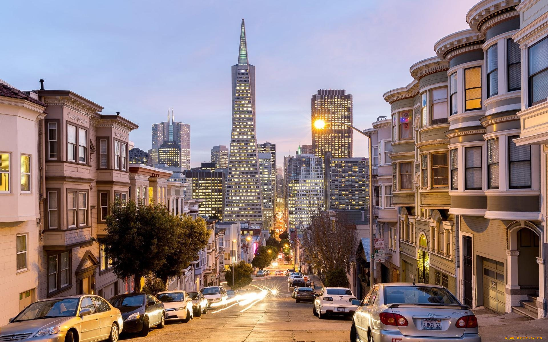 города, сан-франциско, , сша, улица, вечер, огни