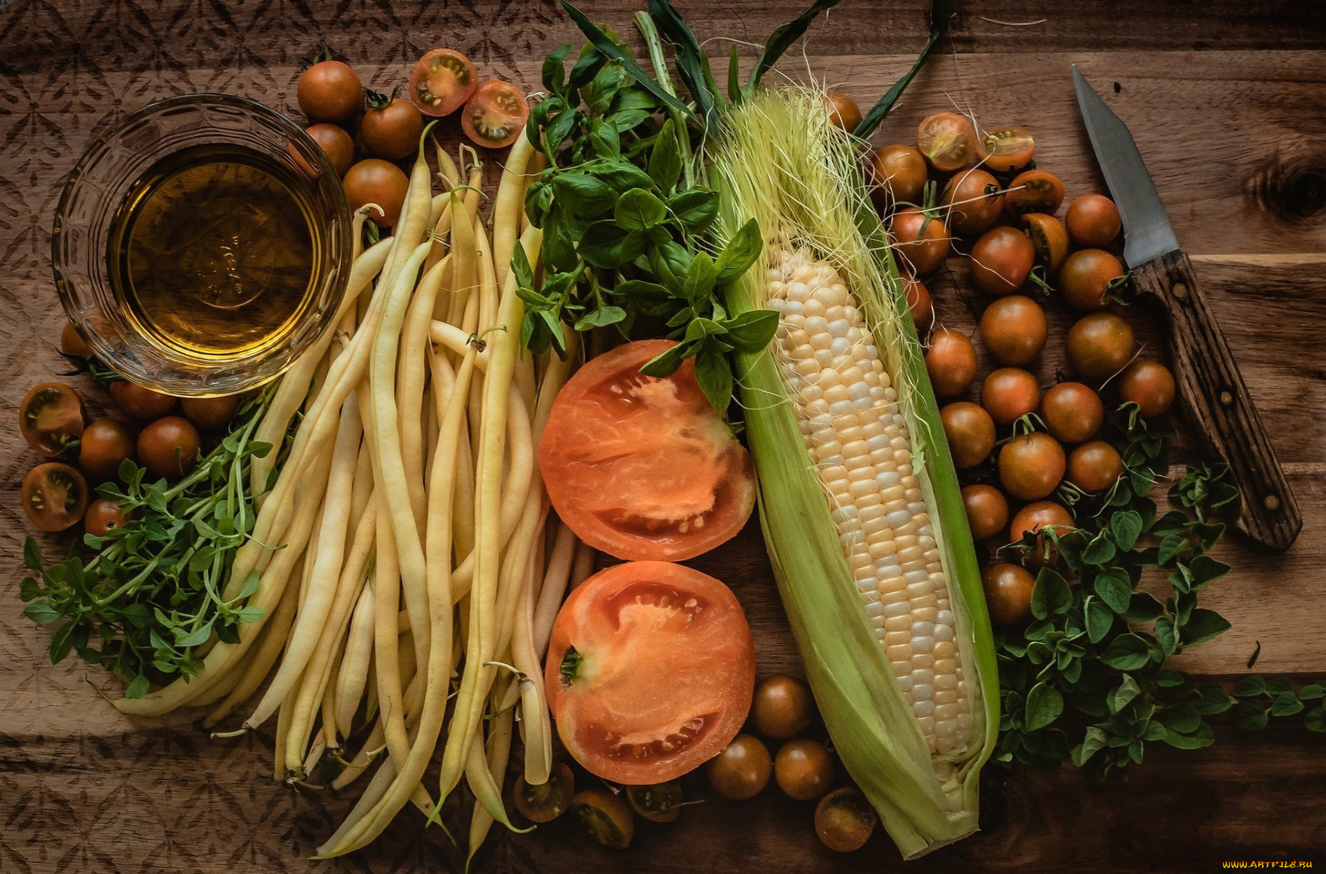 еда, овощи, кукуруза, фасоль, помидоры