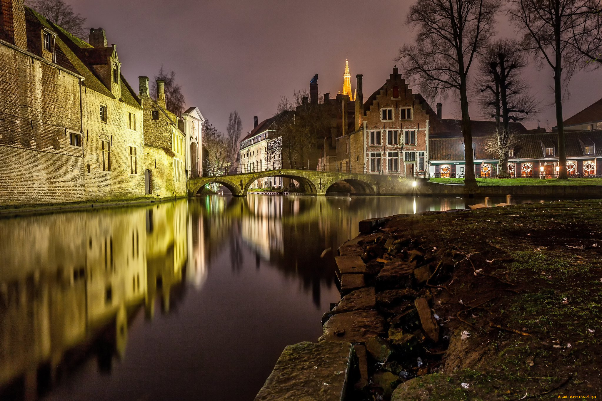 bruges, canal, города, брюгге, , бельгия, простор
