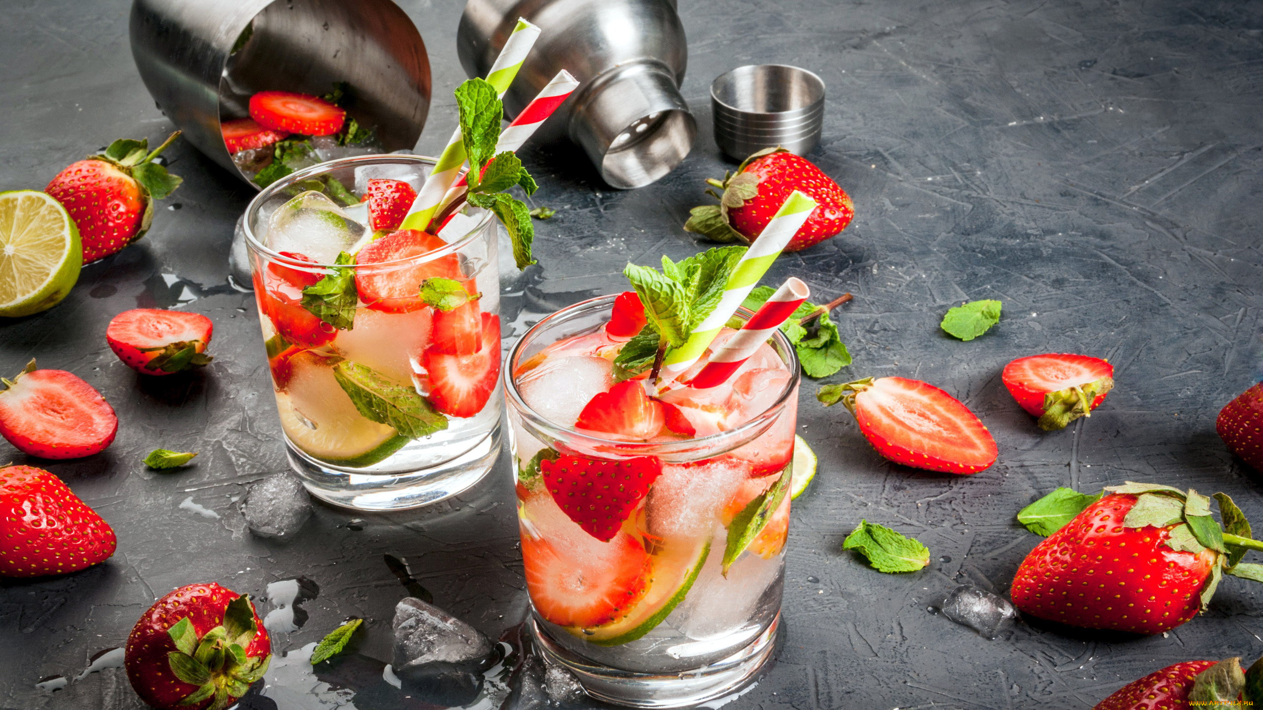 еда, напитки, лед, коктейль, клубника