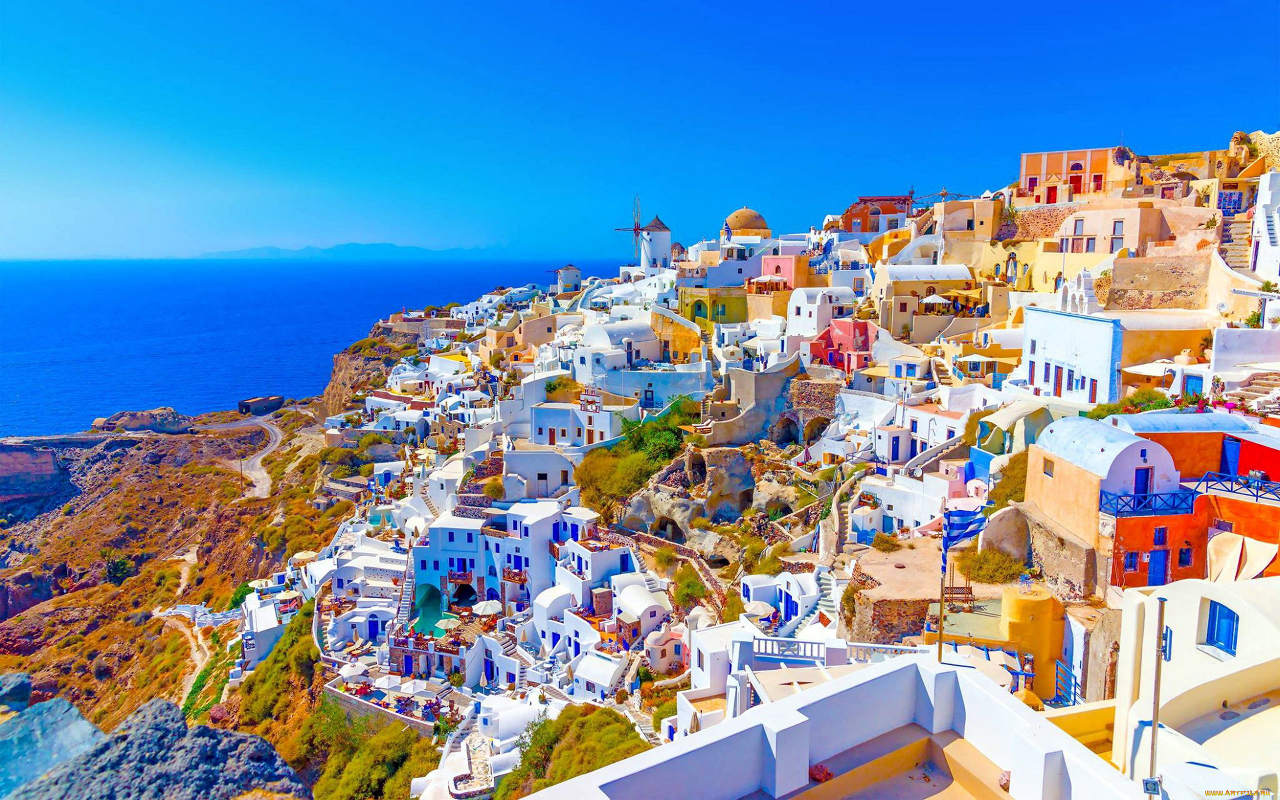 города, санторини, , греция, панорама