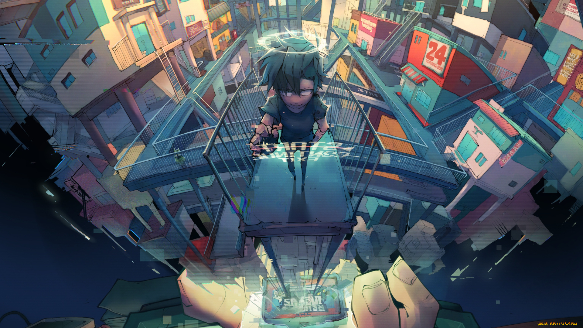 аниме, город, , улицы, , интерьер, , здания, парень