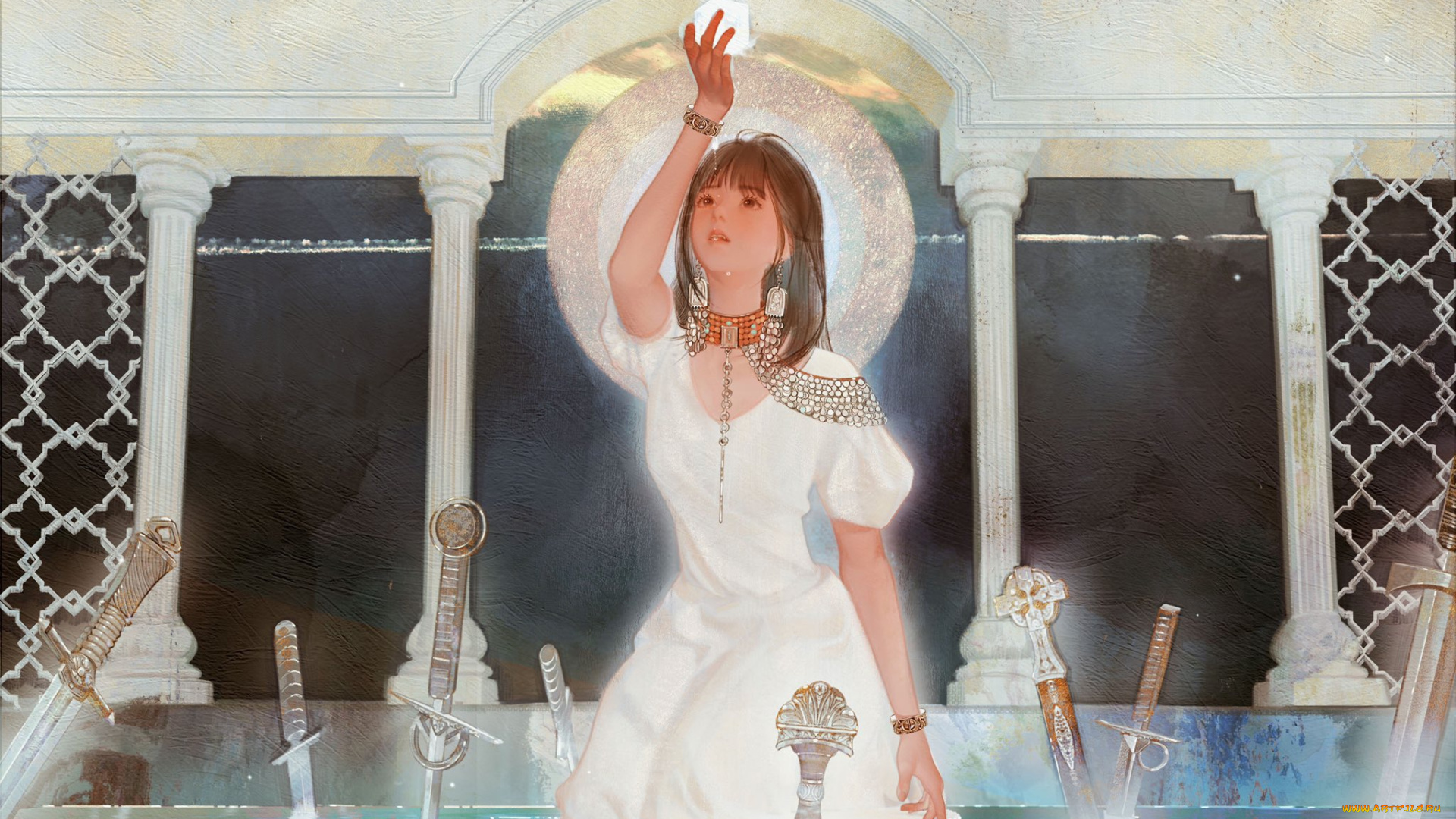 аниме, unknown, , другое, , девушка, шар, бассейн, мечи