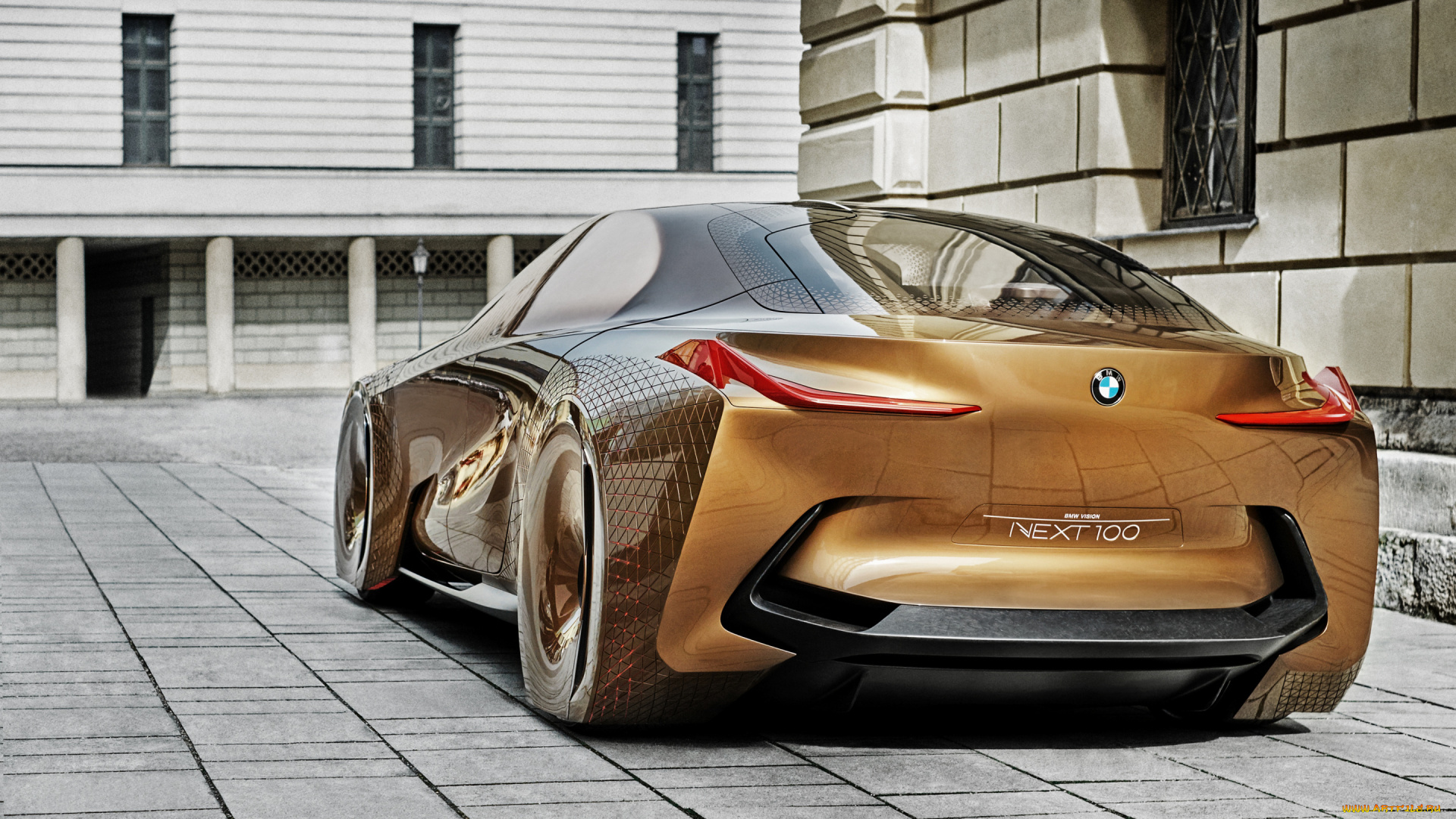 автомобили, bmw, vision, next, 100, вид, сзади, экстерьер, роскошные, концепты, золото