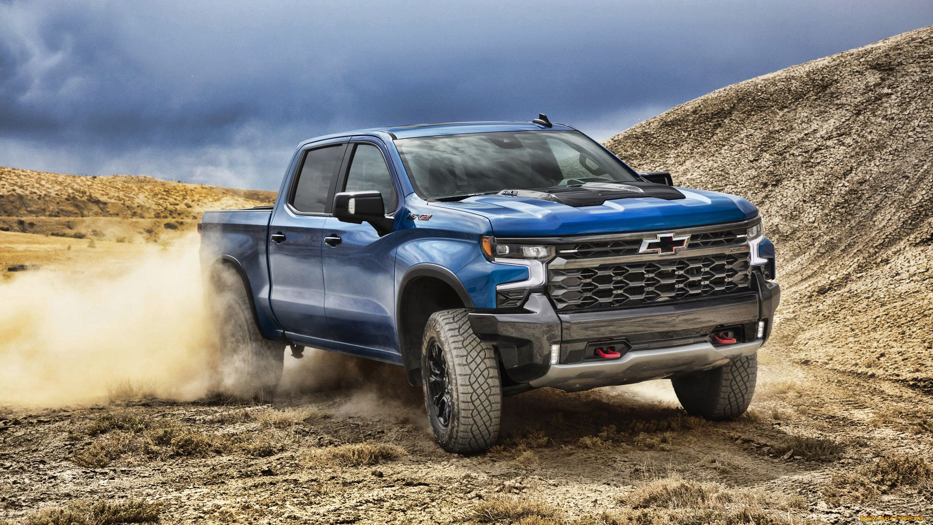 автомобили, chevrolet, 2022, шевроле, сильверадо, zr2, 4k, вид, спереди, экстерьер, новый, синий, пикап, американские