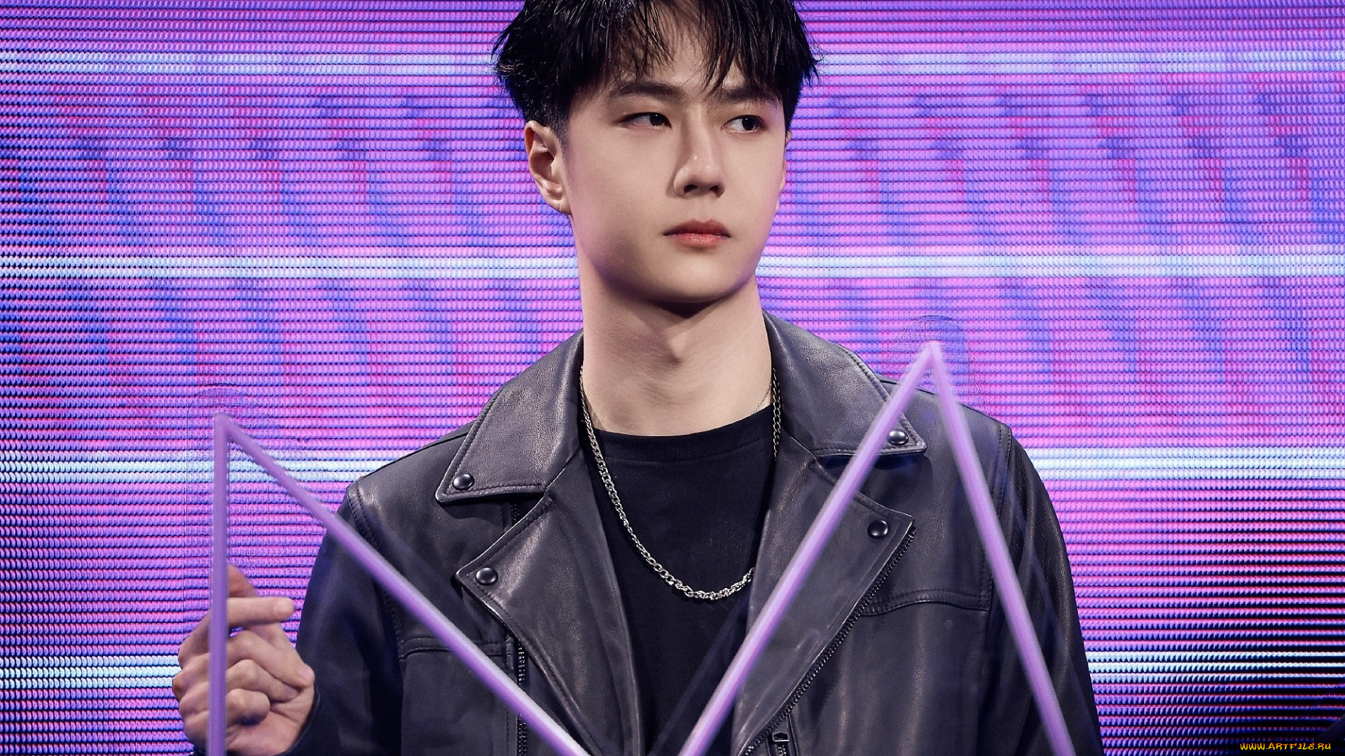 мужчины, wang, yi, bo, куртка, цепь, неон