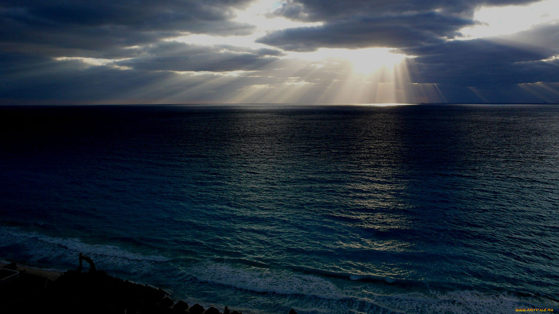 природа, моря, океаны, море, тучи, лучи