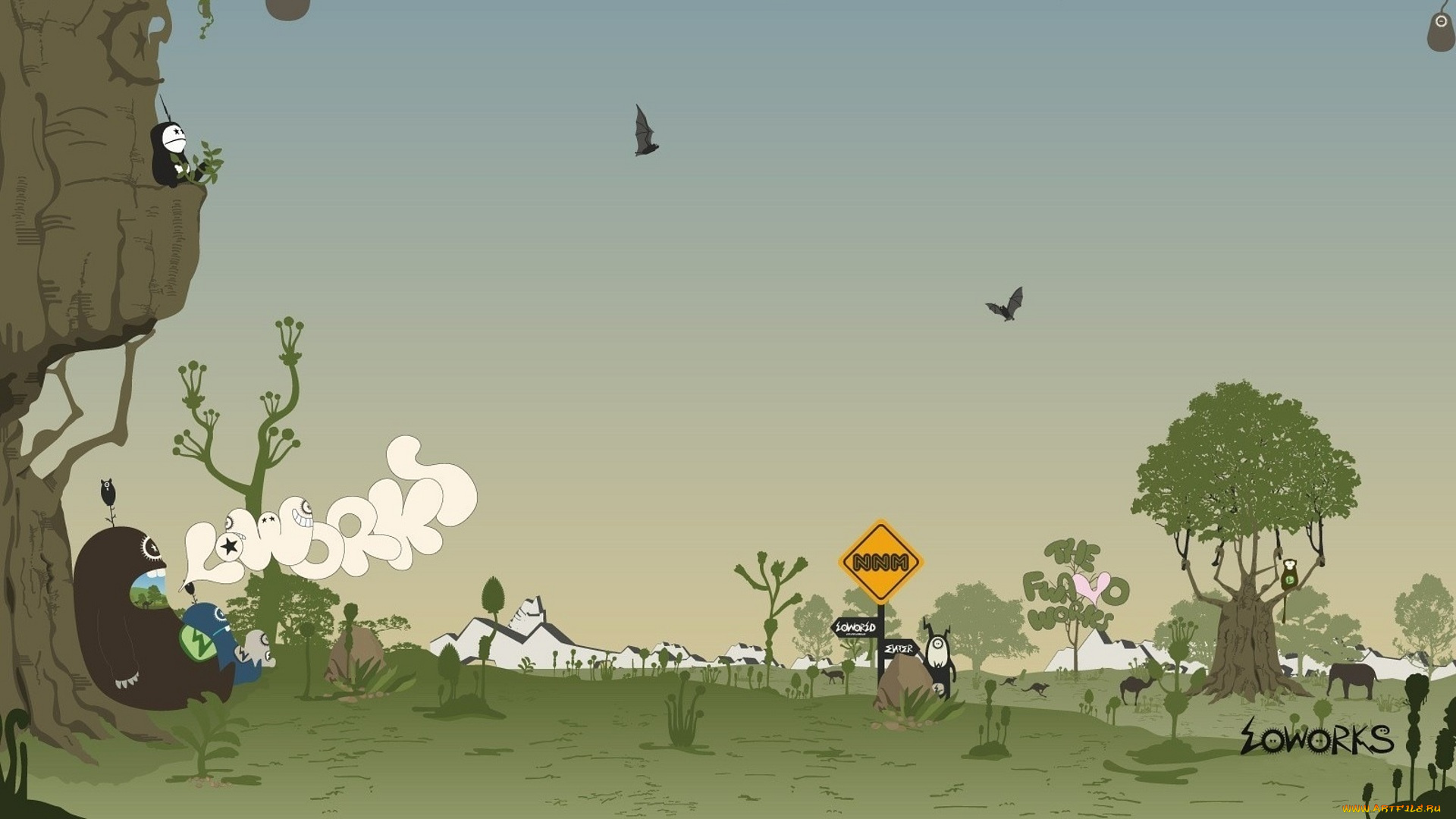 векторная, графика, мультфильмы, , cartoons, существа, растения, знак