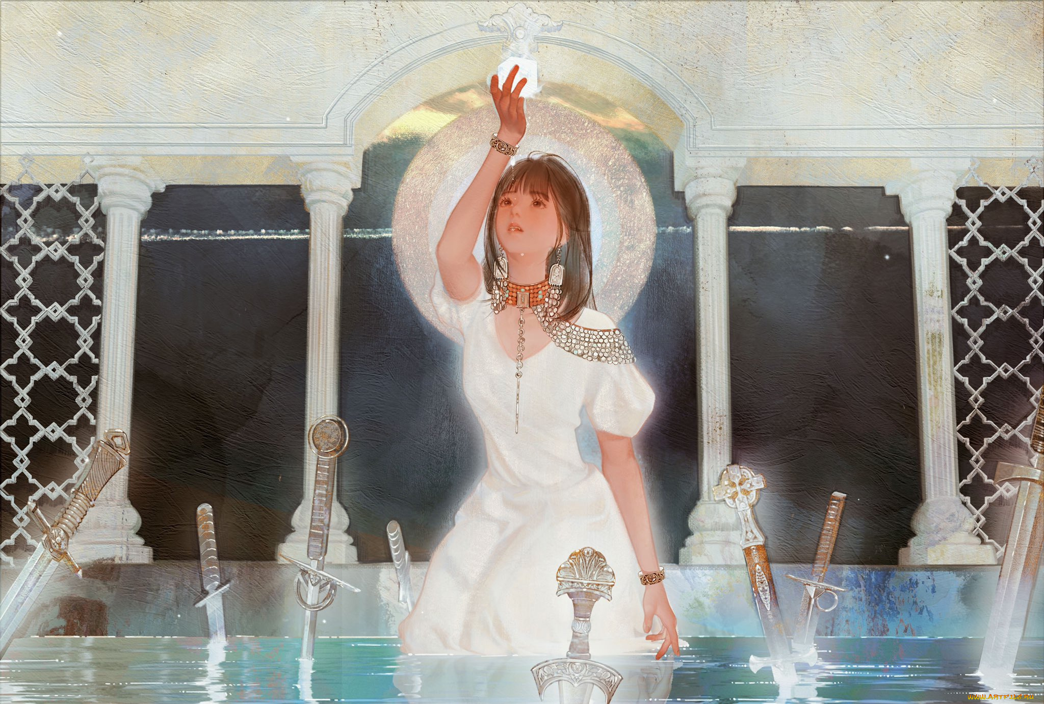 аниме, unknown, , другое, , девушка, шар, бассейн, мечи