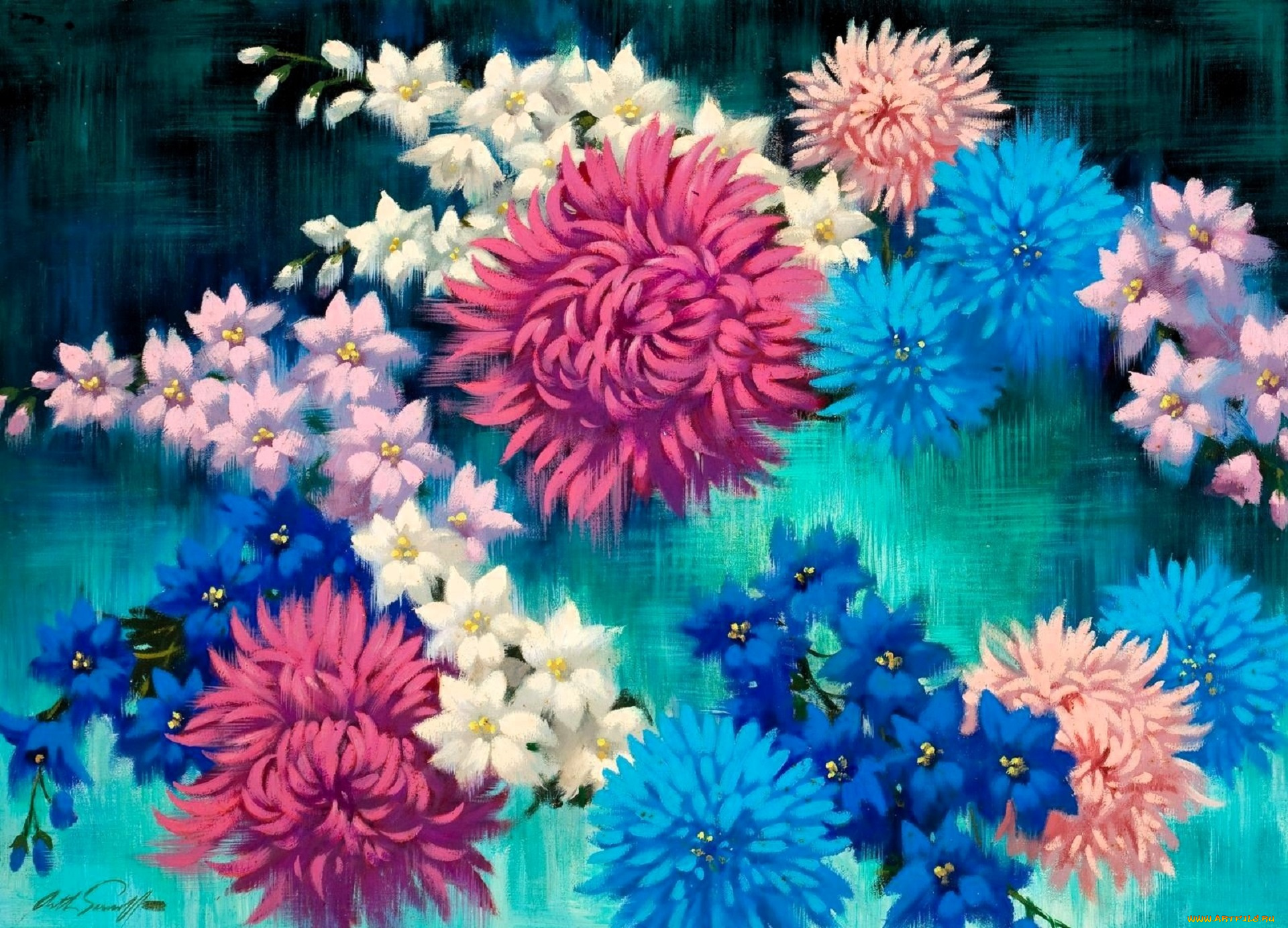 рисованное, arthur, saron, sarnoff, цветы, букет