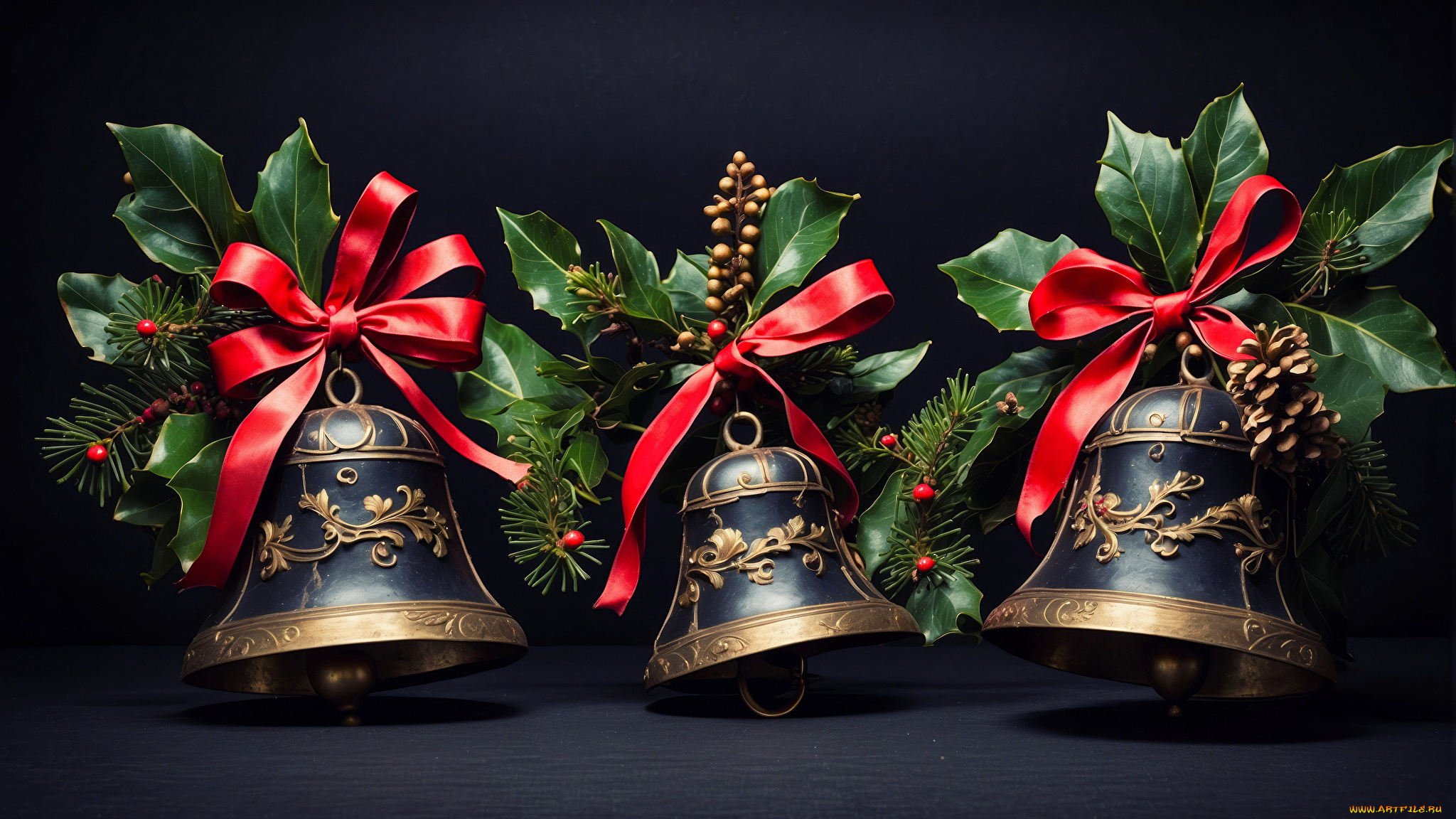 3д, графика, праздники, , holidays, колокольчики, ленты, банты