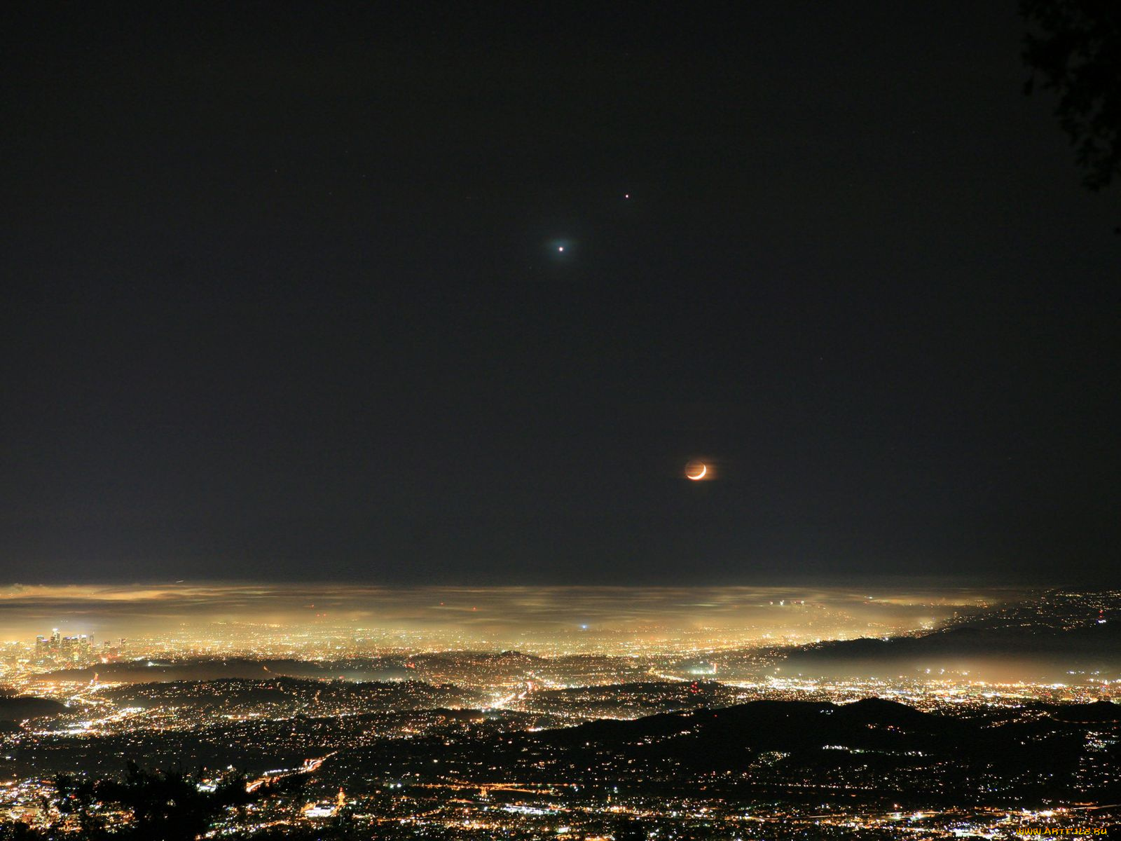 лос, анджелес, города, огни, ночного