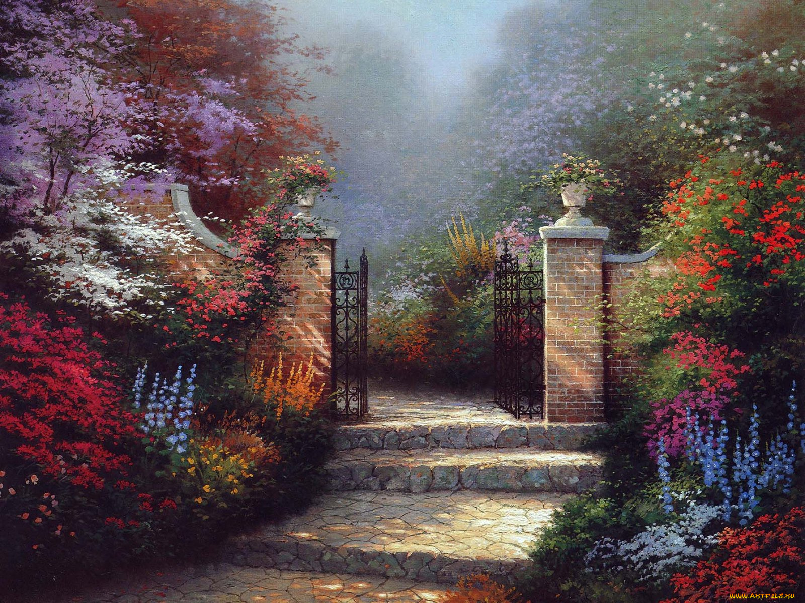 твой, рай, рисованные, thomas, kinkade