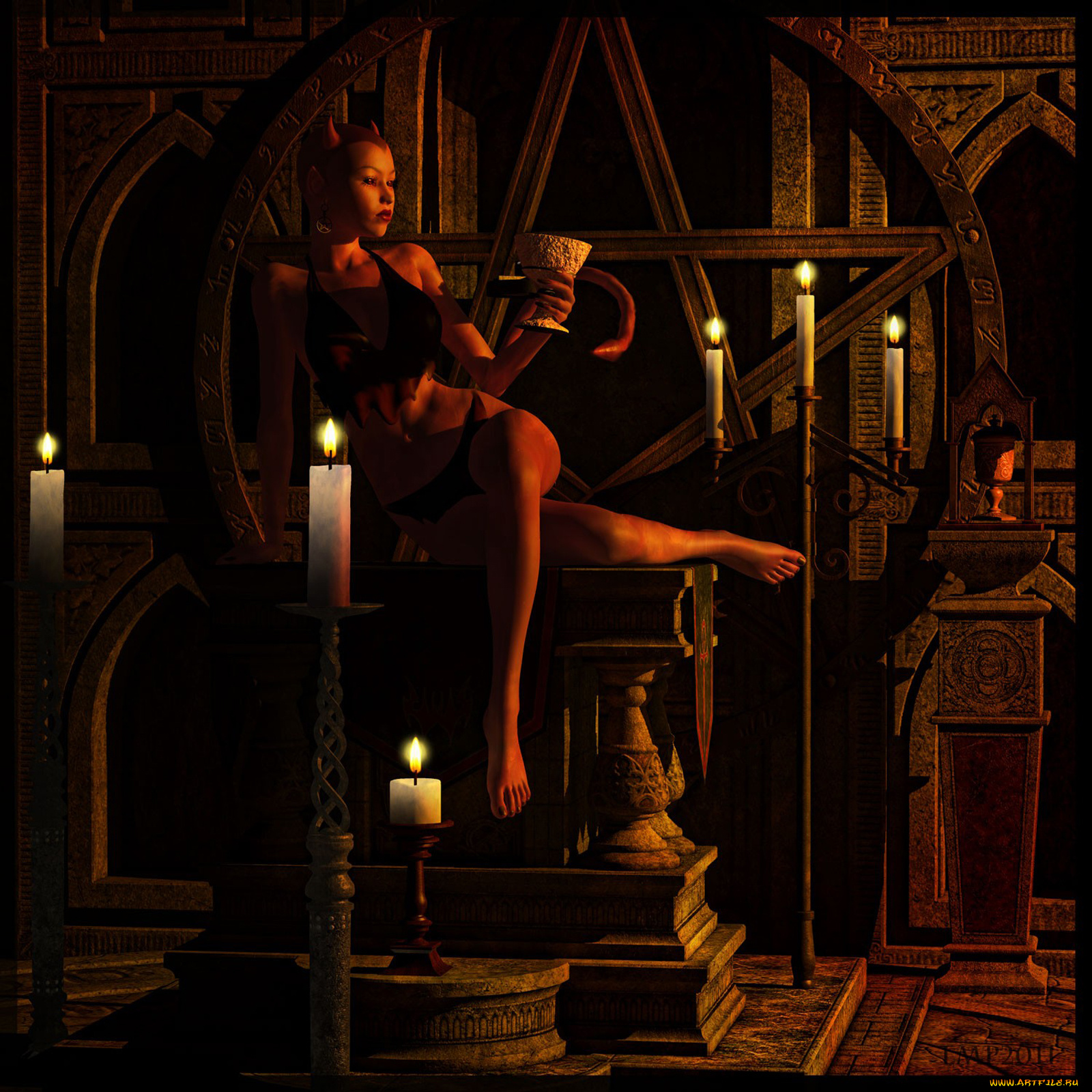 3д, графика, people, люди, свечи, бокал, девушка