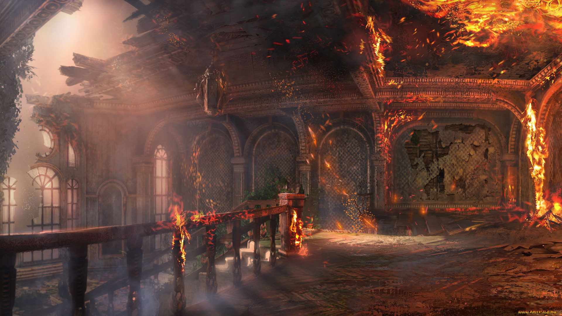 uncharted, drake`s, deception, видео, игры, пожар, замок