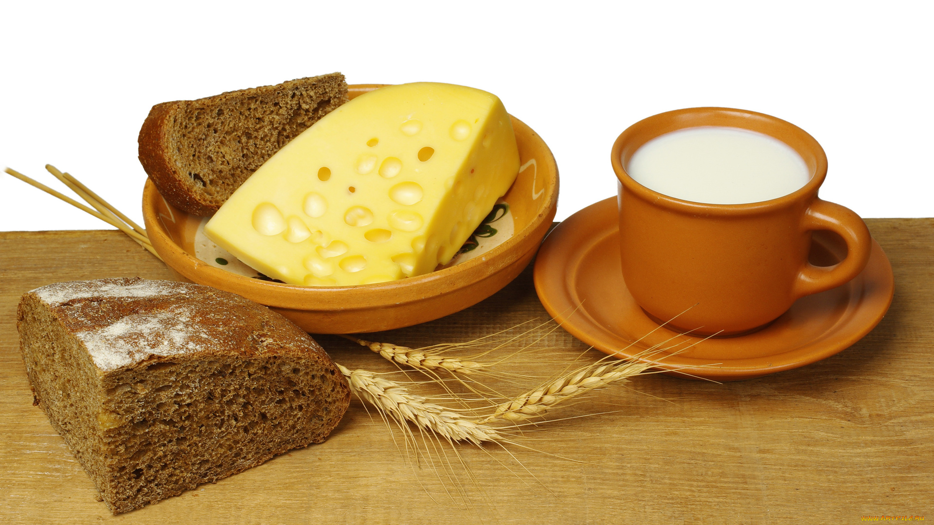еда, натюрморт, хлеб, сыр, молоко
