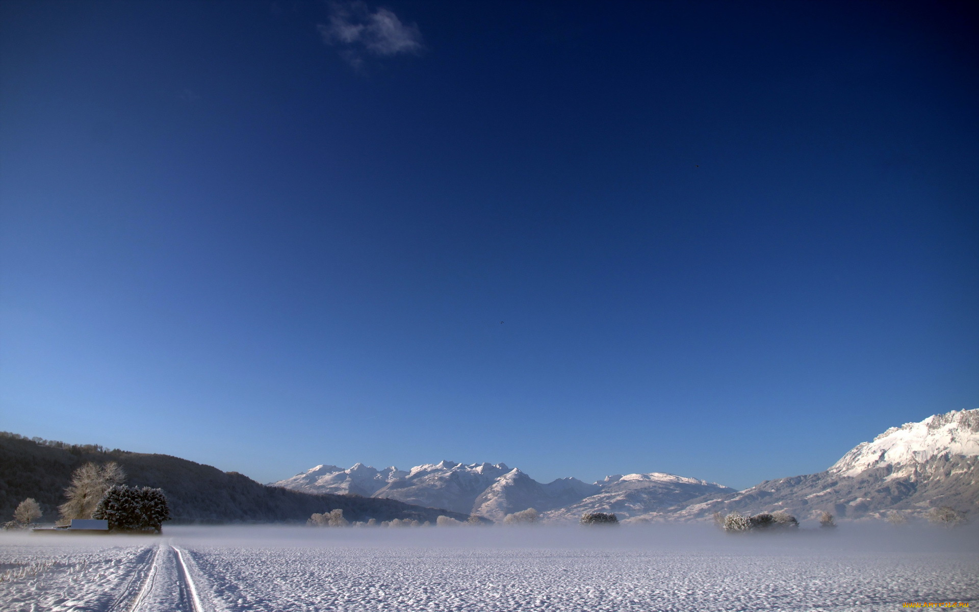 природа, зима, поле, ветер