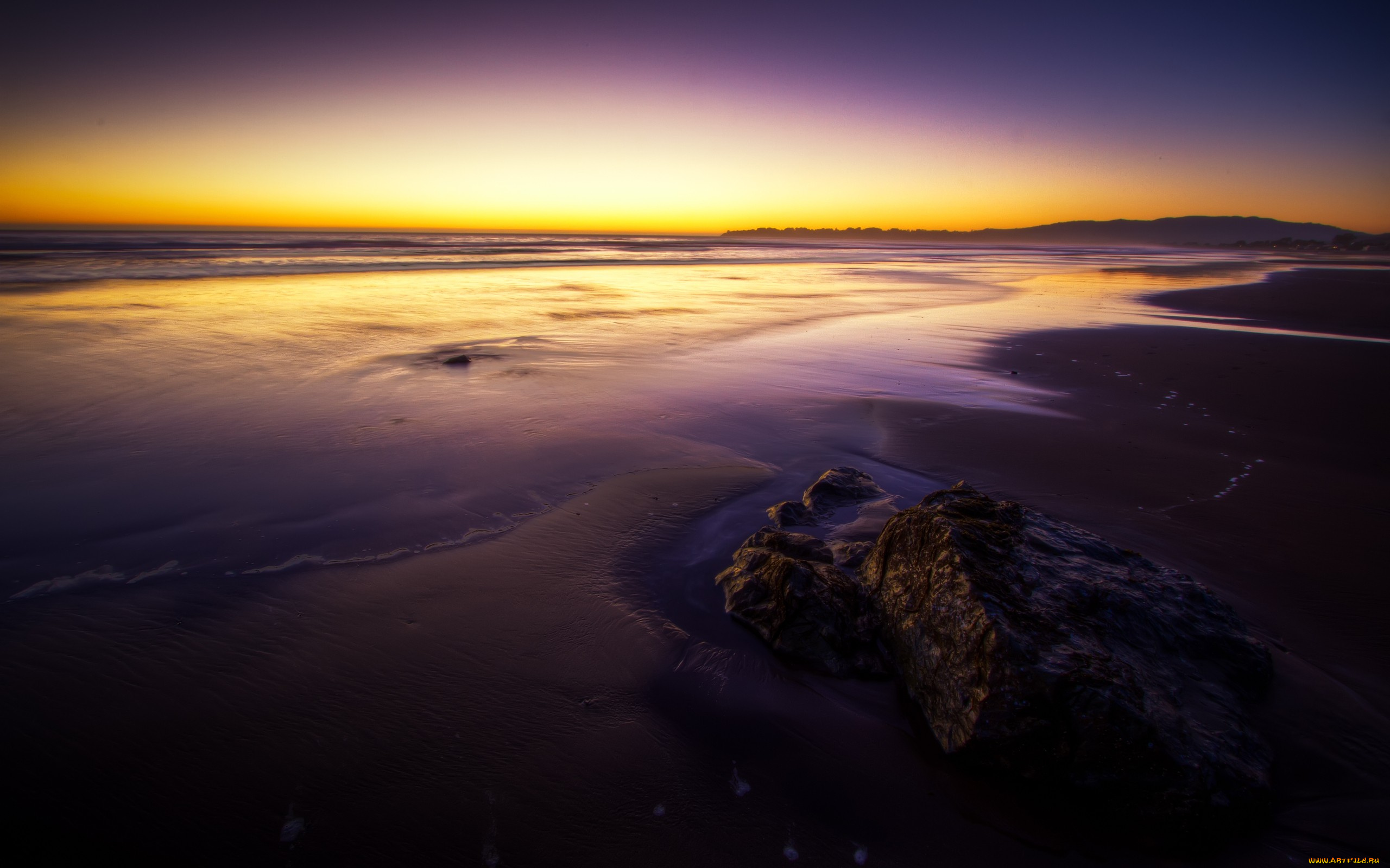 природа, побережье, пляж, камень, заря, океан