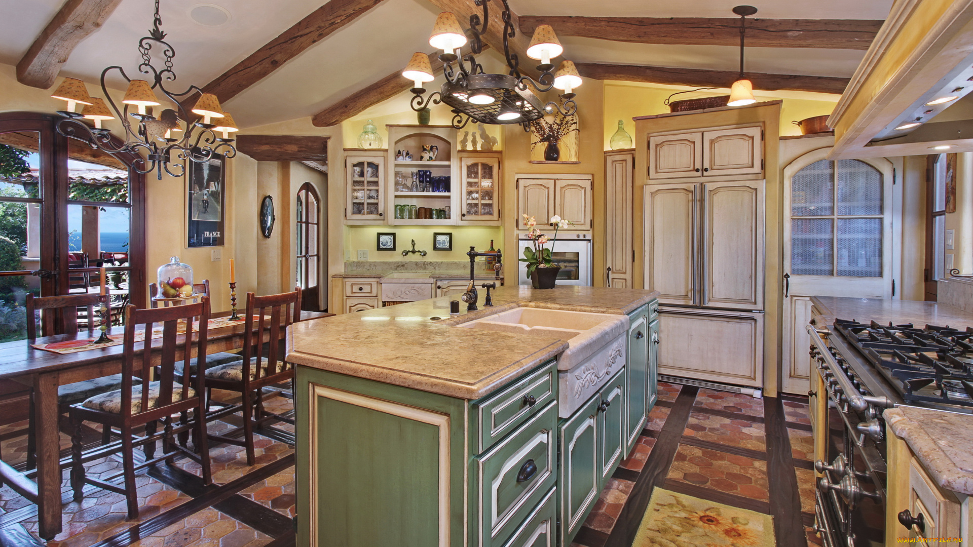 интерьер, кухня, дизайн, мебель, люстра, стол