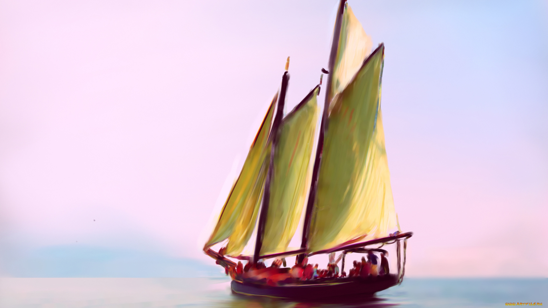 корабли, рисованные, небо, море, лодка, парус, яхта