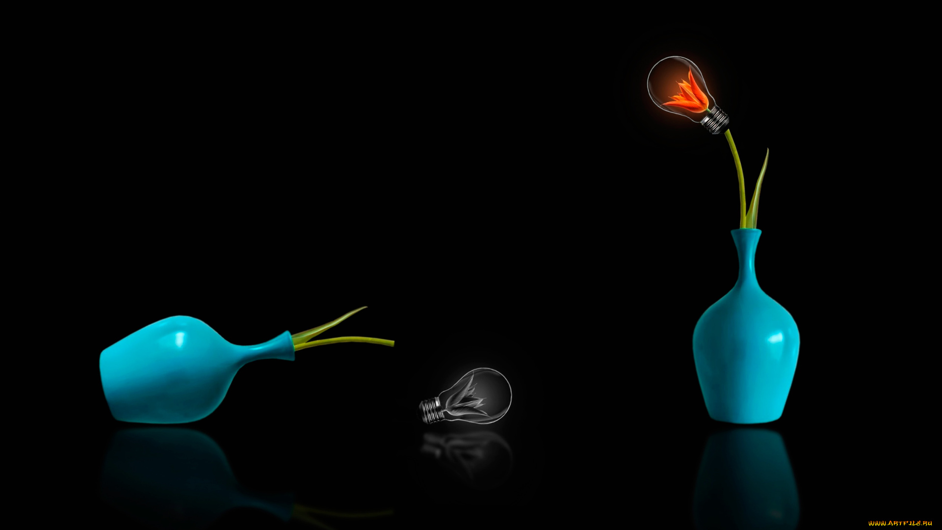 разное, компьютерный, дизайн, цветение, падение, лампа, вазы, цветы