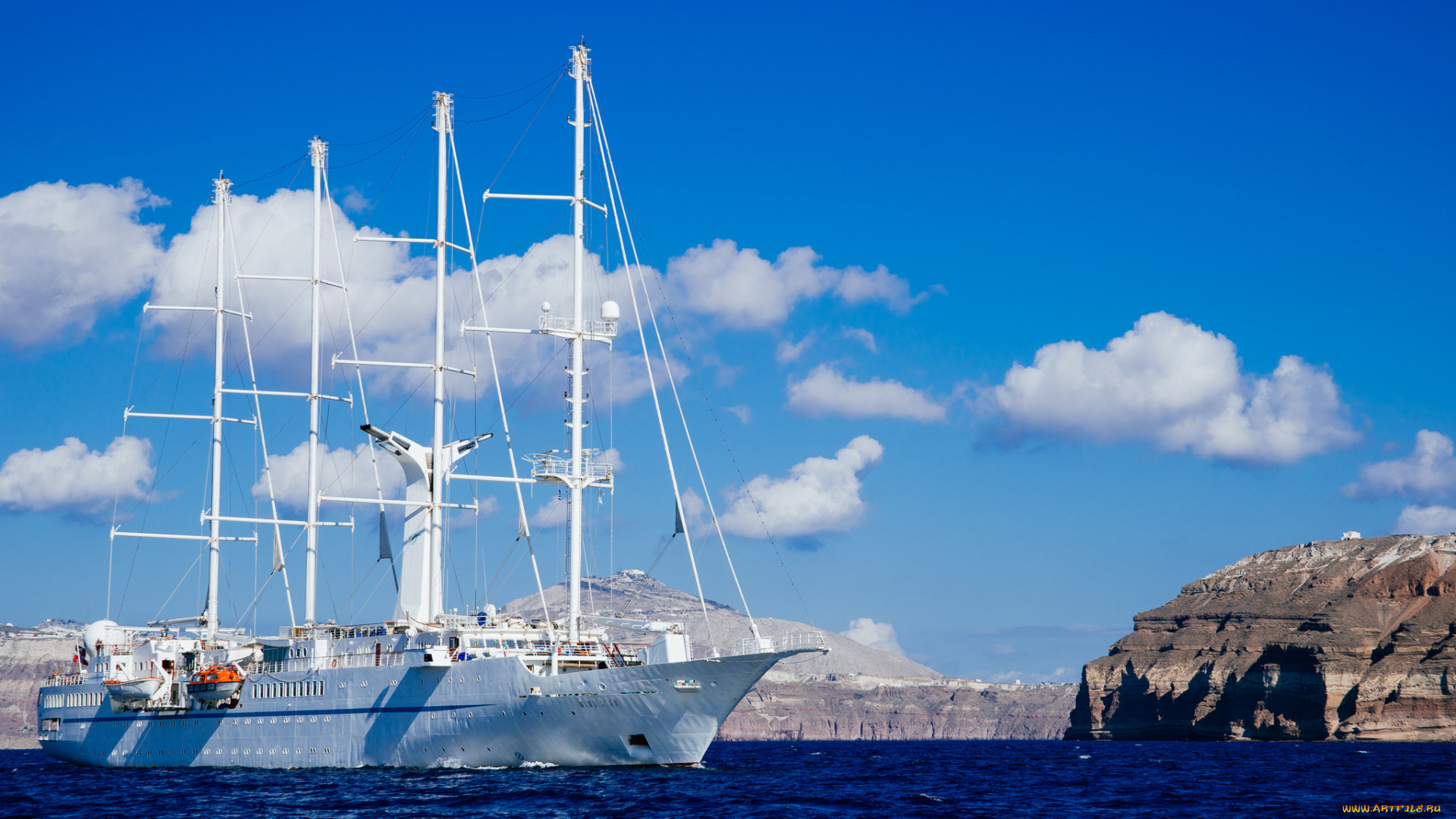 wind, star, корабли, другое, море, скалы, судно, мачты