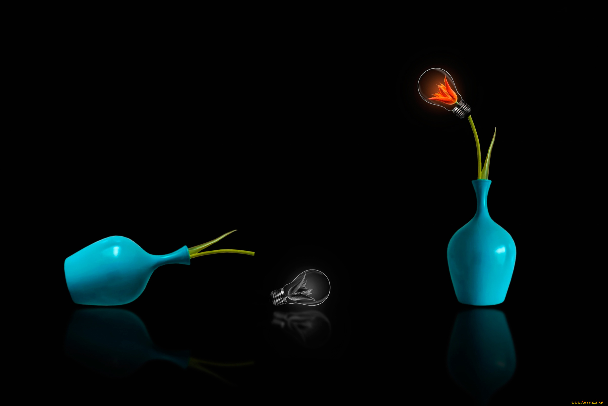 разное, компьютерный, дизайн, цветение, падение, лампа, вазы, цветы