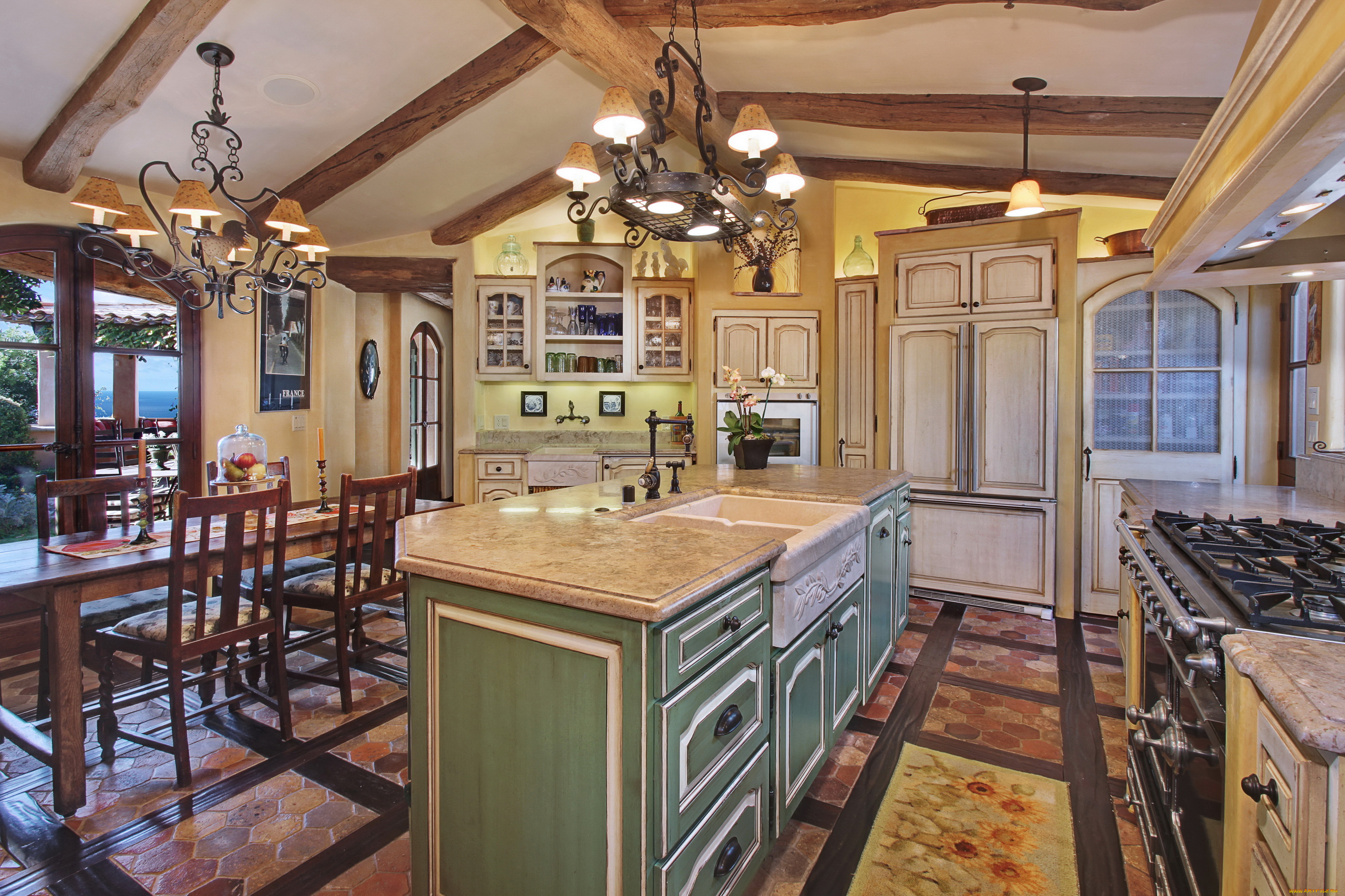 интерьер, кухня, дизайн, мебель, люстра, стол