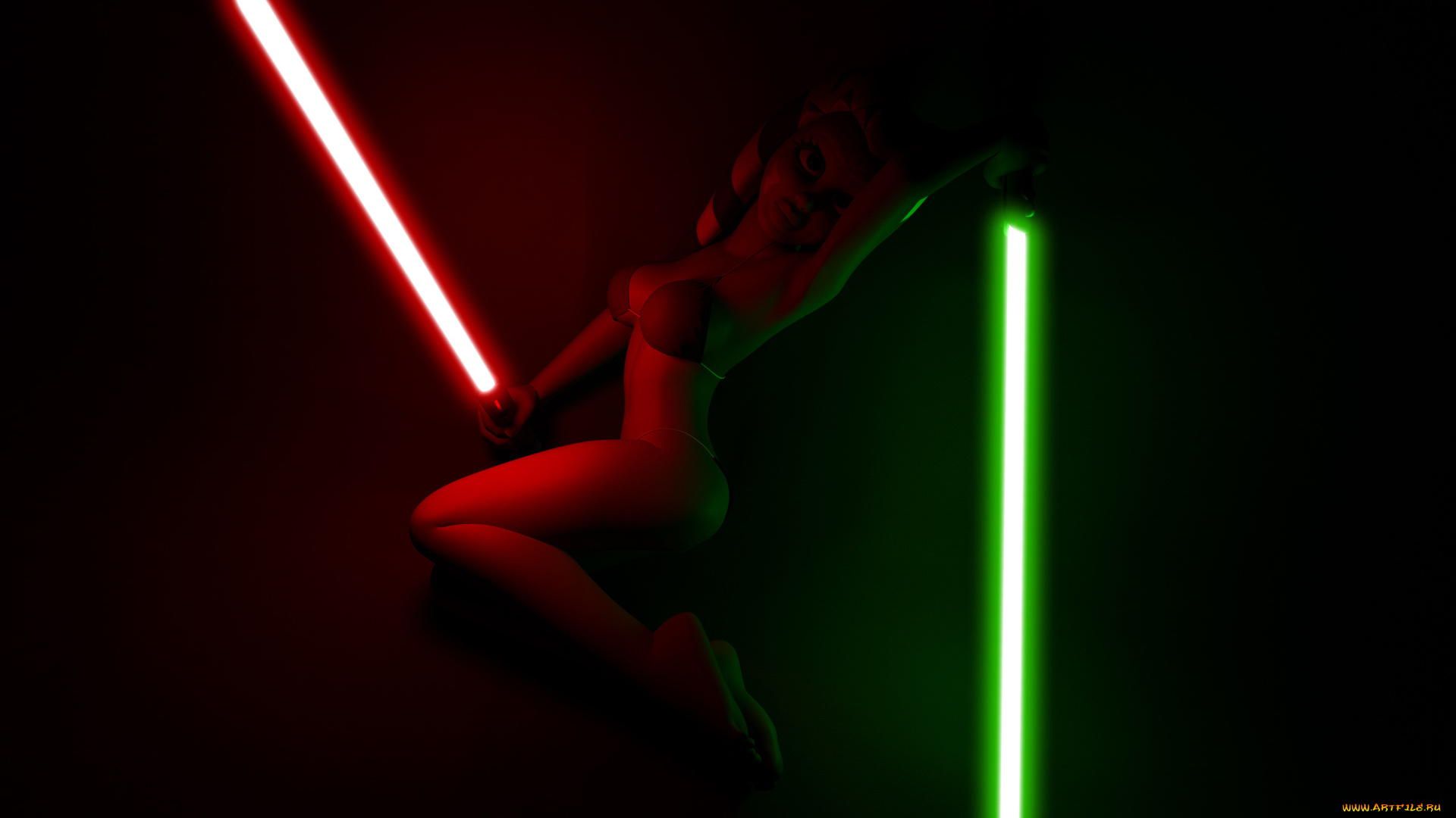 3д, графика, фантазия, , fantasy, огненый, меч, фон, взгляд, халк, бикини, асока, тано, оружие