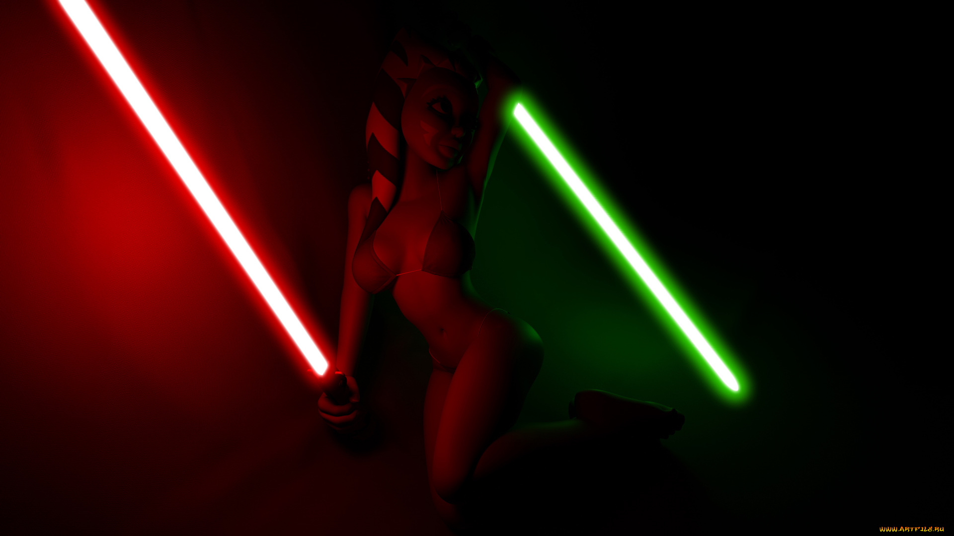 3д, графика, фантазия, , fantasy, оружие, фон, взгляд, халк, асока, тано, бикини, огненый, меч