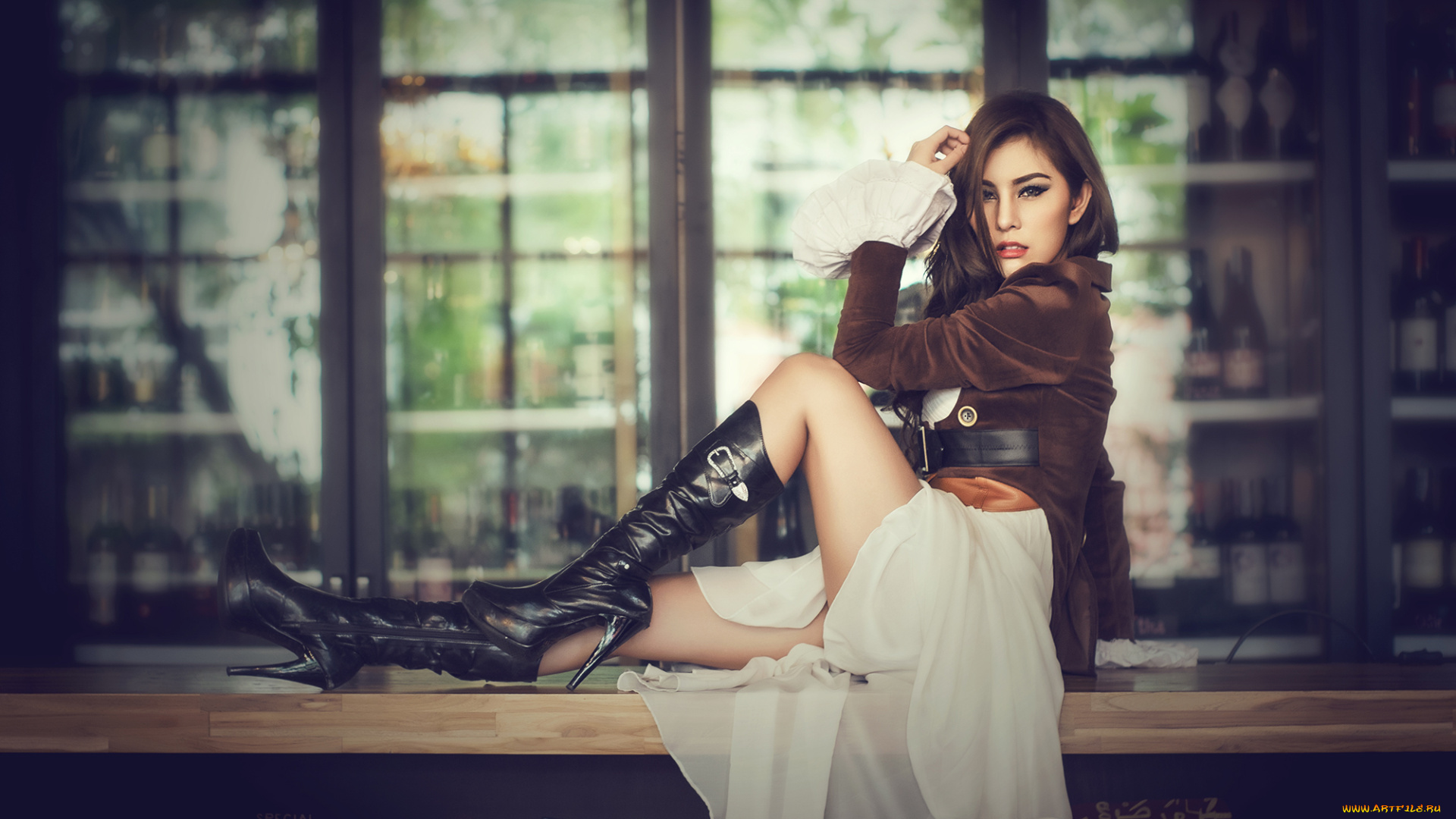 девушки, -unsort, , брюнетки, , шатенки, барная, стойка, сапоги, ноги, взгляд