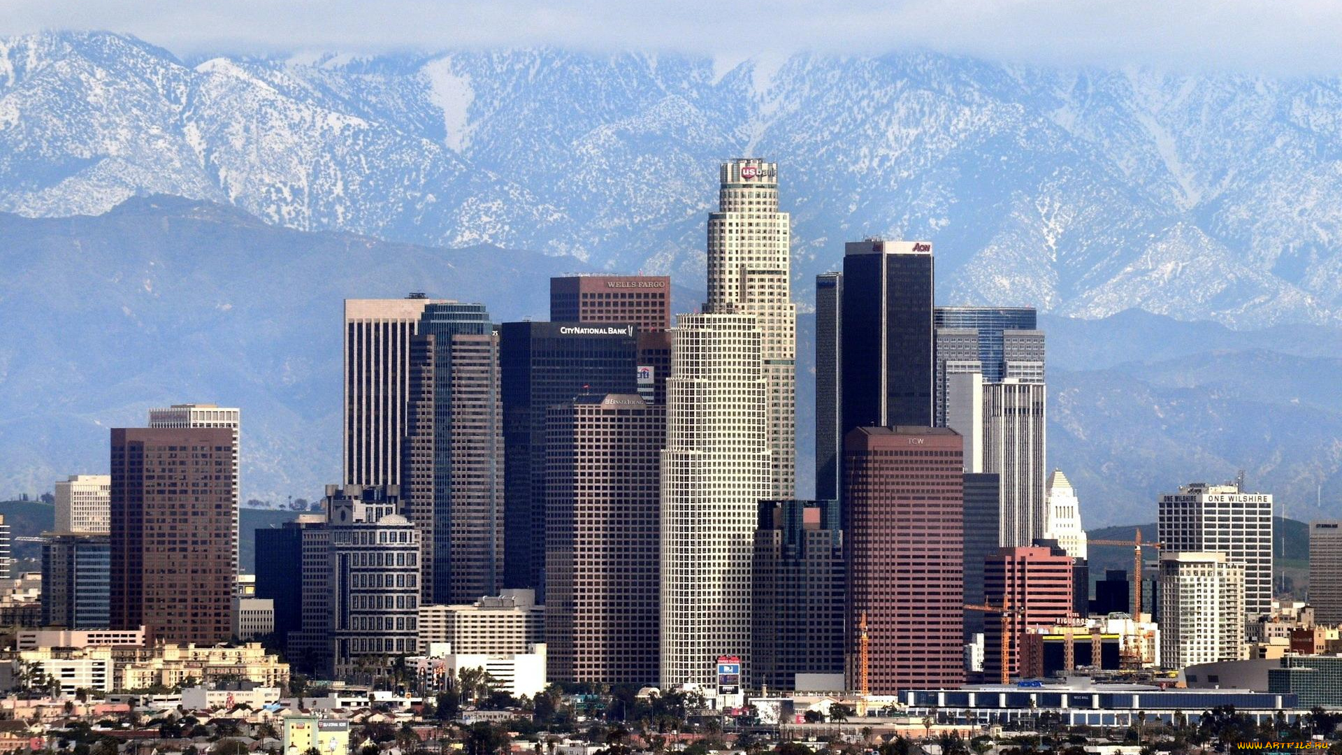 города, лос-анджелес, , сша, дома, город, калифорния, горы, небоскребы, здания