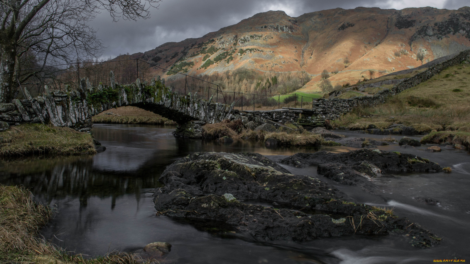 природа, реки, озера, горы, небо, река, мост