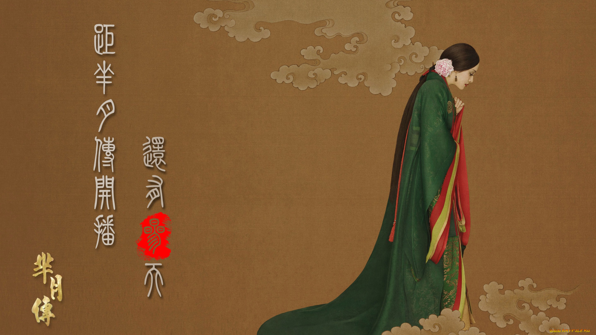 рисованное, люди, узор, фон, взгляд, девушка