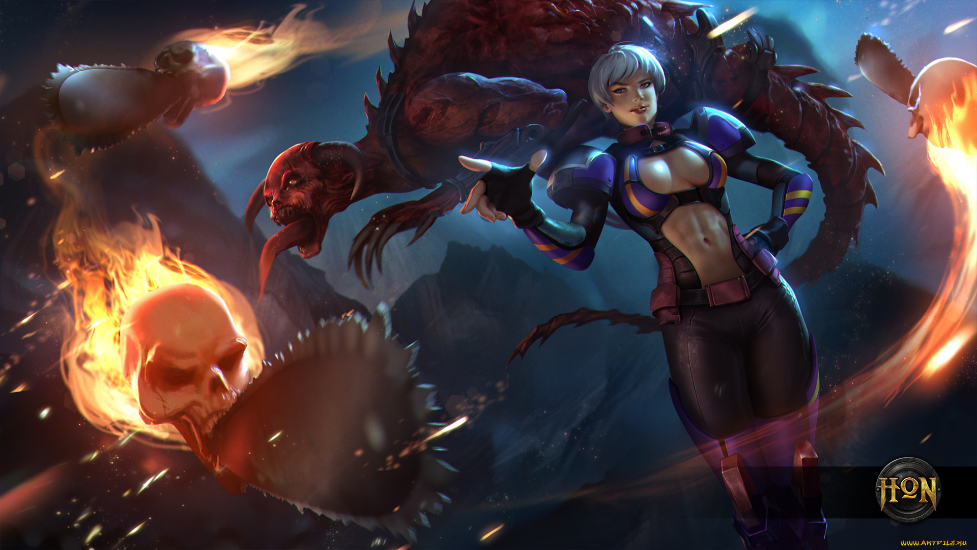 видео, игры, heroes, of, newerth, монстры, маг, carnage, calamity, тьма, магия, бензопила, девушка, hon