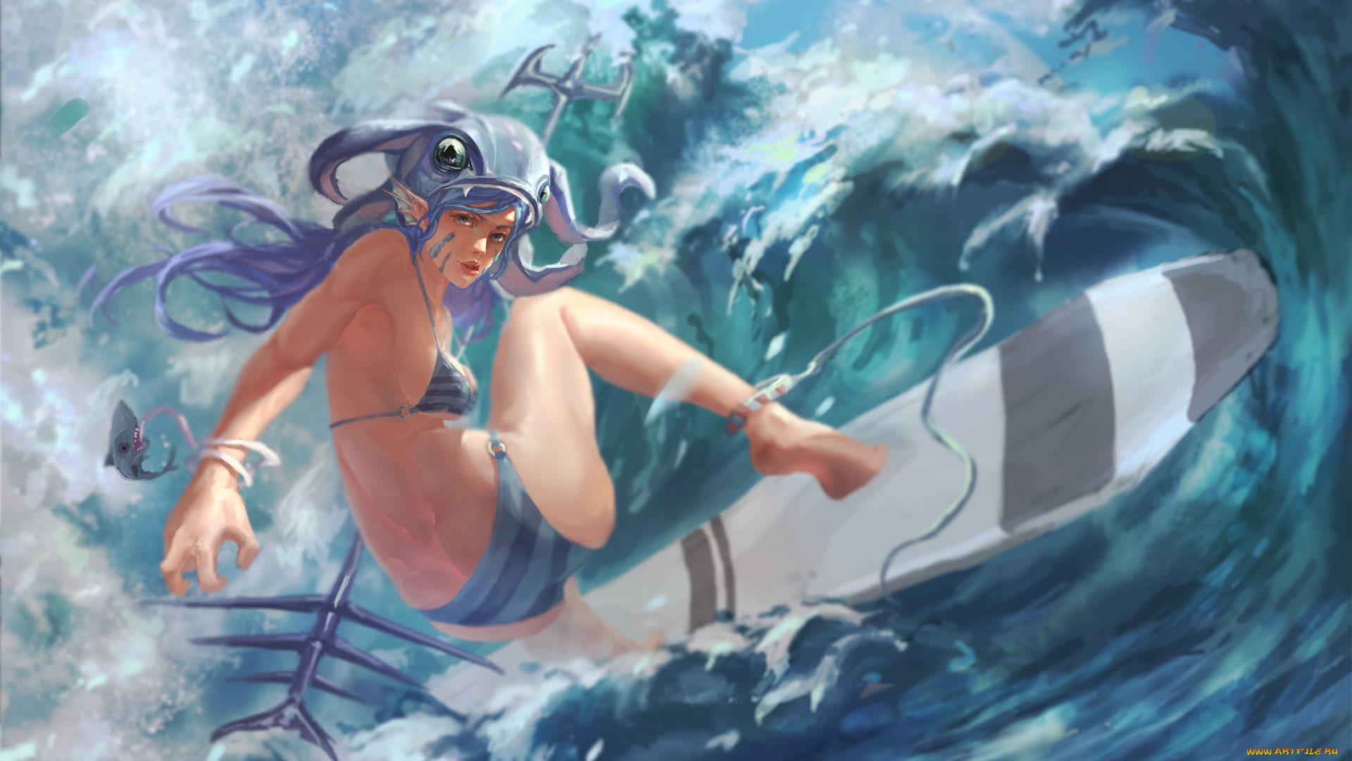 видео, игры, league, of, legends, серфинг, доска, море, девушка, волна, tidal, trickster, fizz, league, of, legends