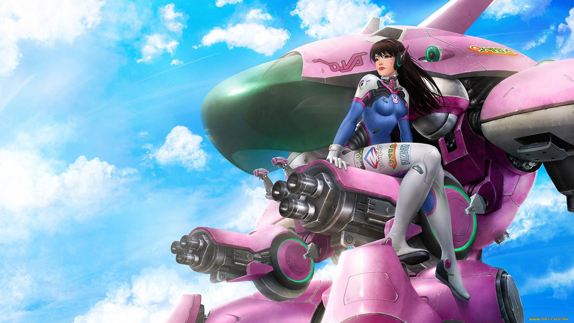 видео, игры, overwatch, девушка, blizzard, dva, робот, танк, арт