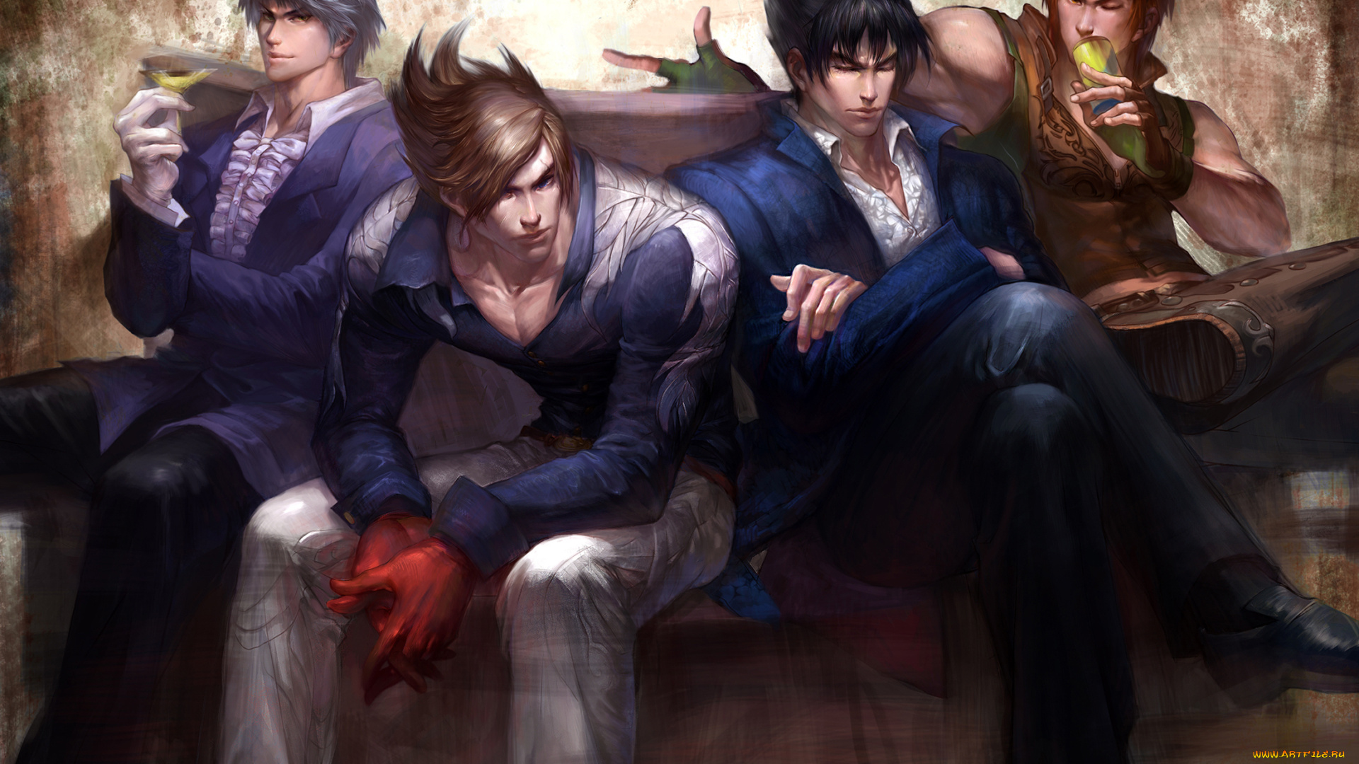 видео, игры, tekken, 6, namco, tekken, напиток, 6, взгляд, улыбка, жест, lee, chaolan, lars, alexandersson, ultramarine, парни, hwoarang, kazama, jin, art