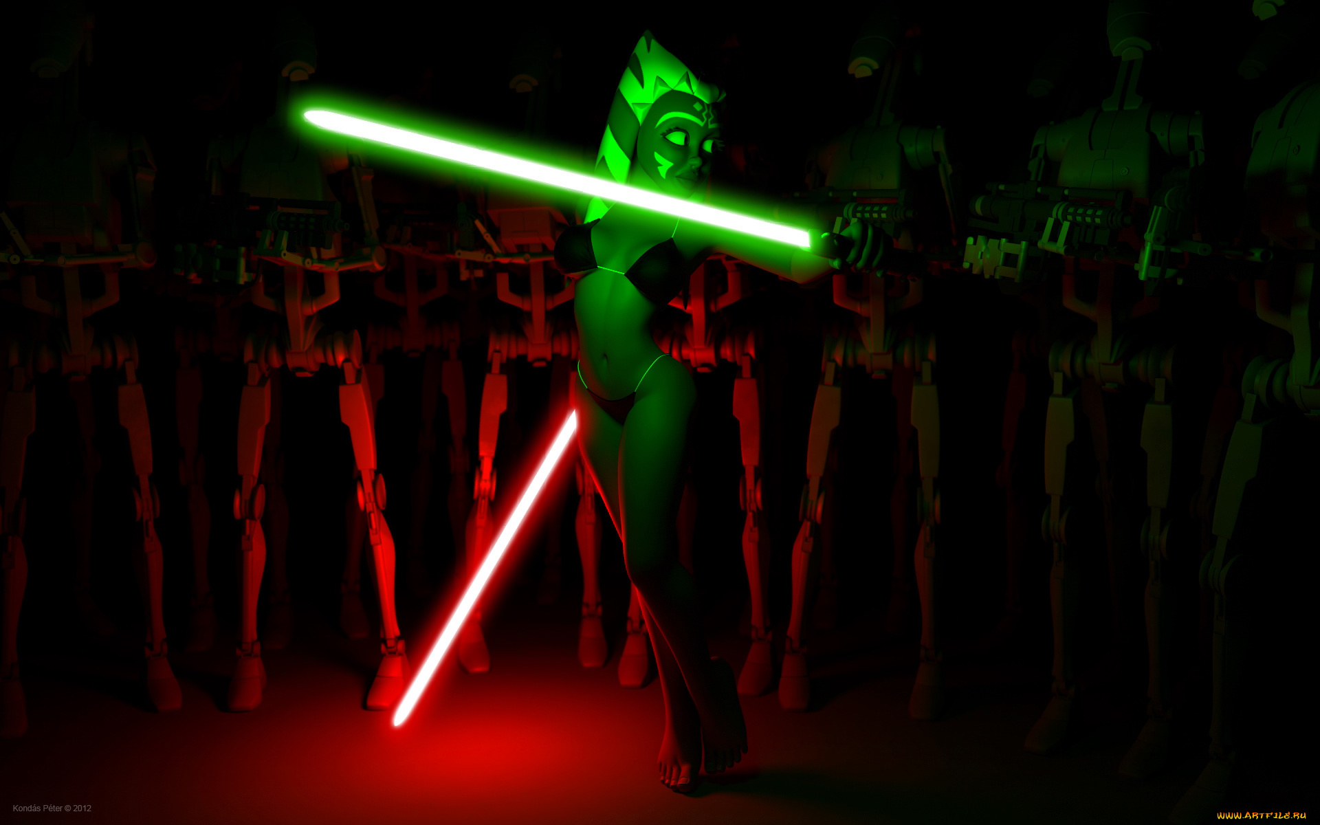 3д, графика, фантазия, , fantasy, огненный, меч, оружие, фон, взгляд, бикини, халк, асока, тано