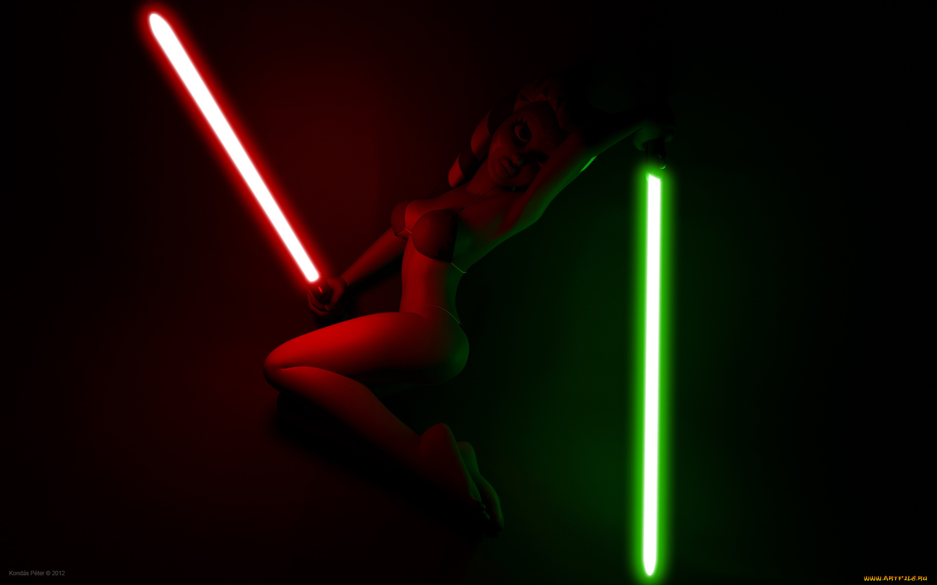 3д, графика, фантазия, , fantasy, огненый, меч, фон, взгляд, халк, бикини, асока, тано, оружие