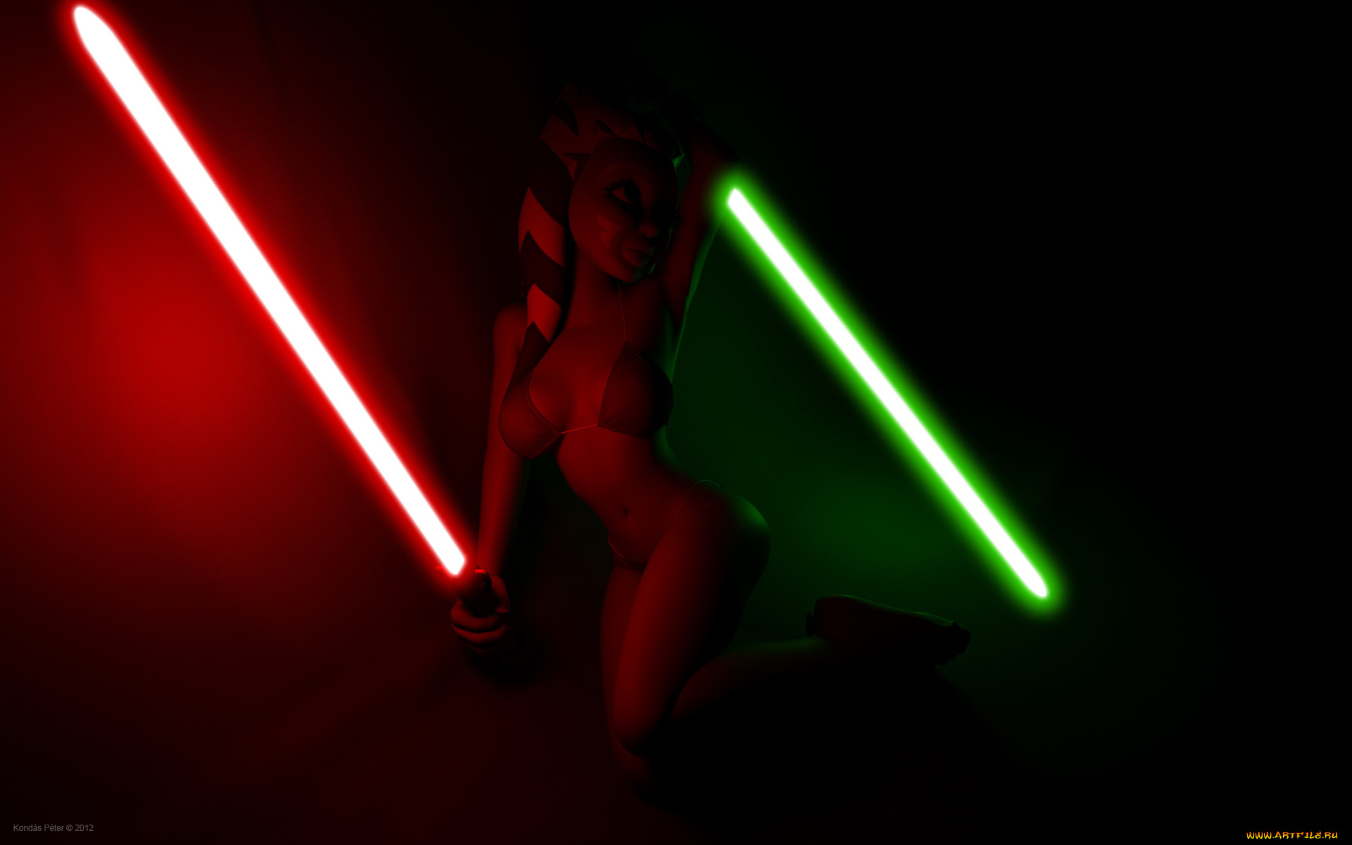 3д, графика, фантазия, , fantasy, оружие, фон, взгляд, халк, асока, тано, бикини, огненый, меч