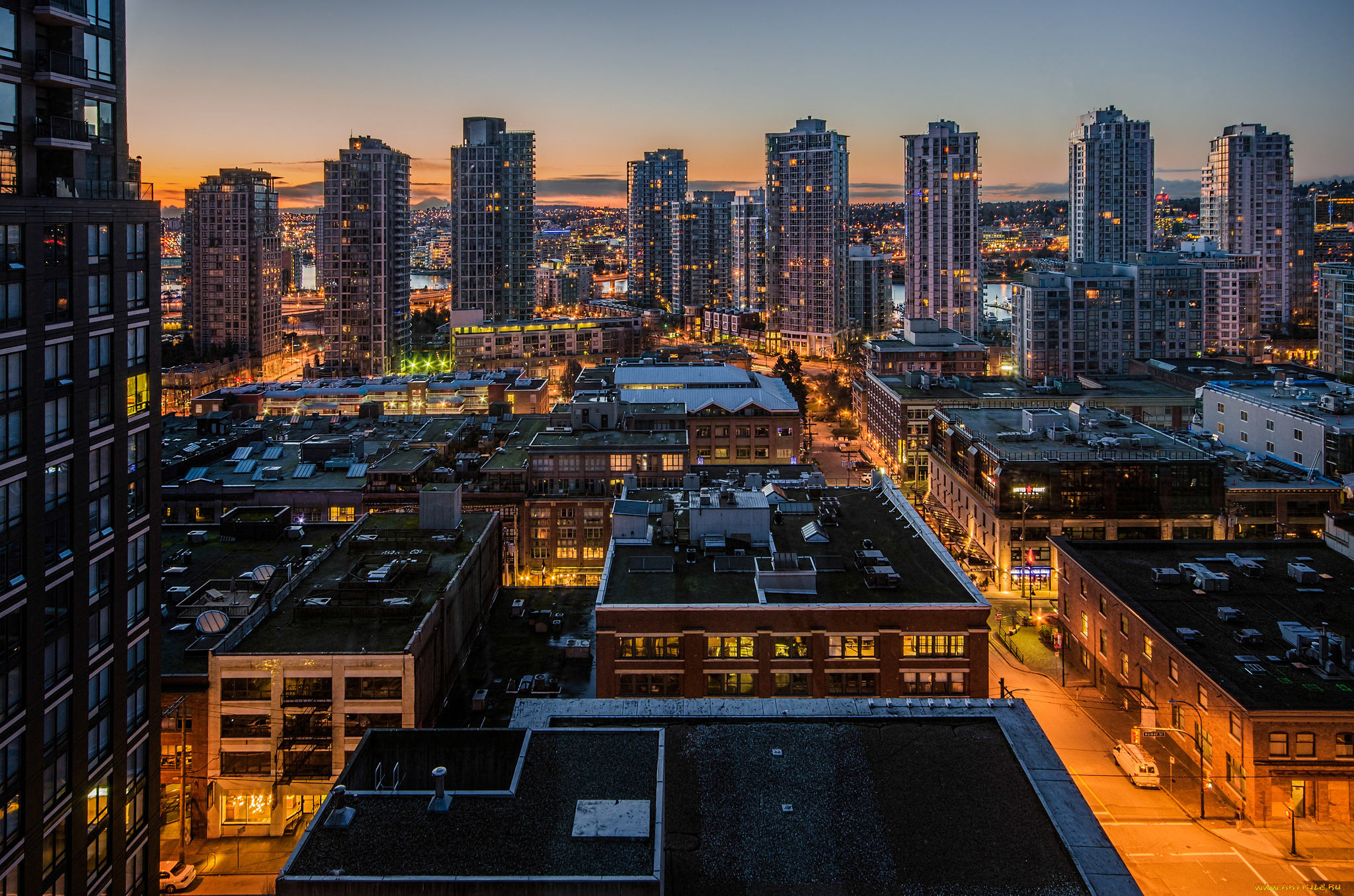 yaletown, -, vancouver, , bc, города, ванкувер, , канада, ночь, небоскребы, огни