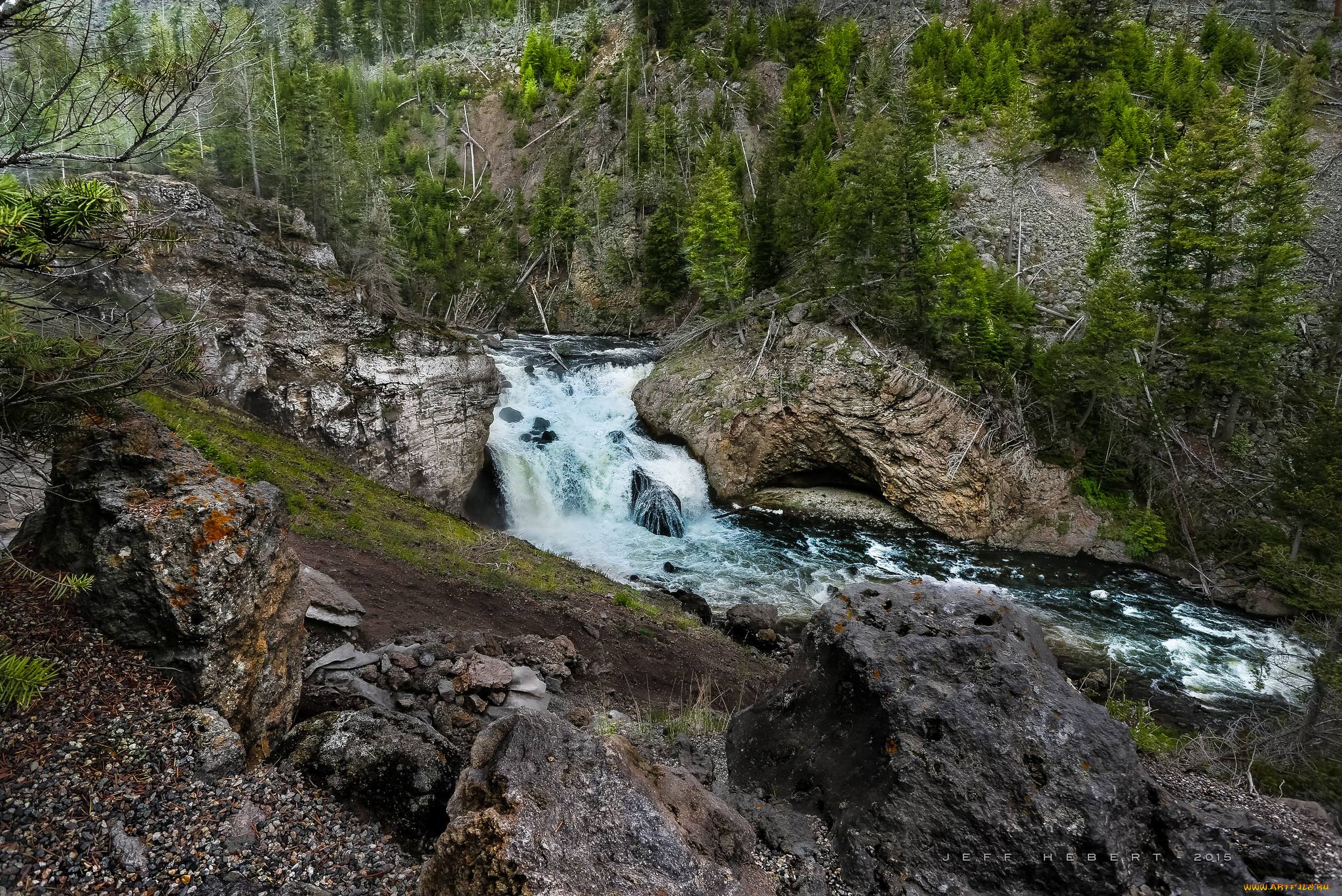 природа, водопады, водопад, река, лес
